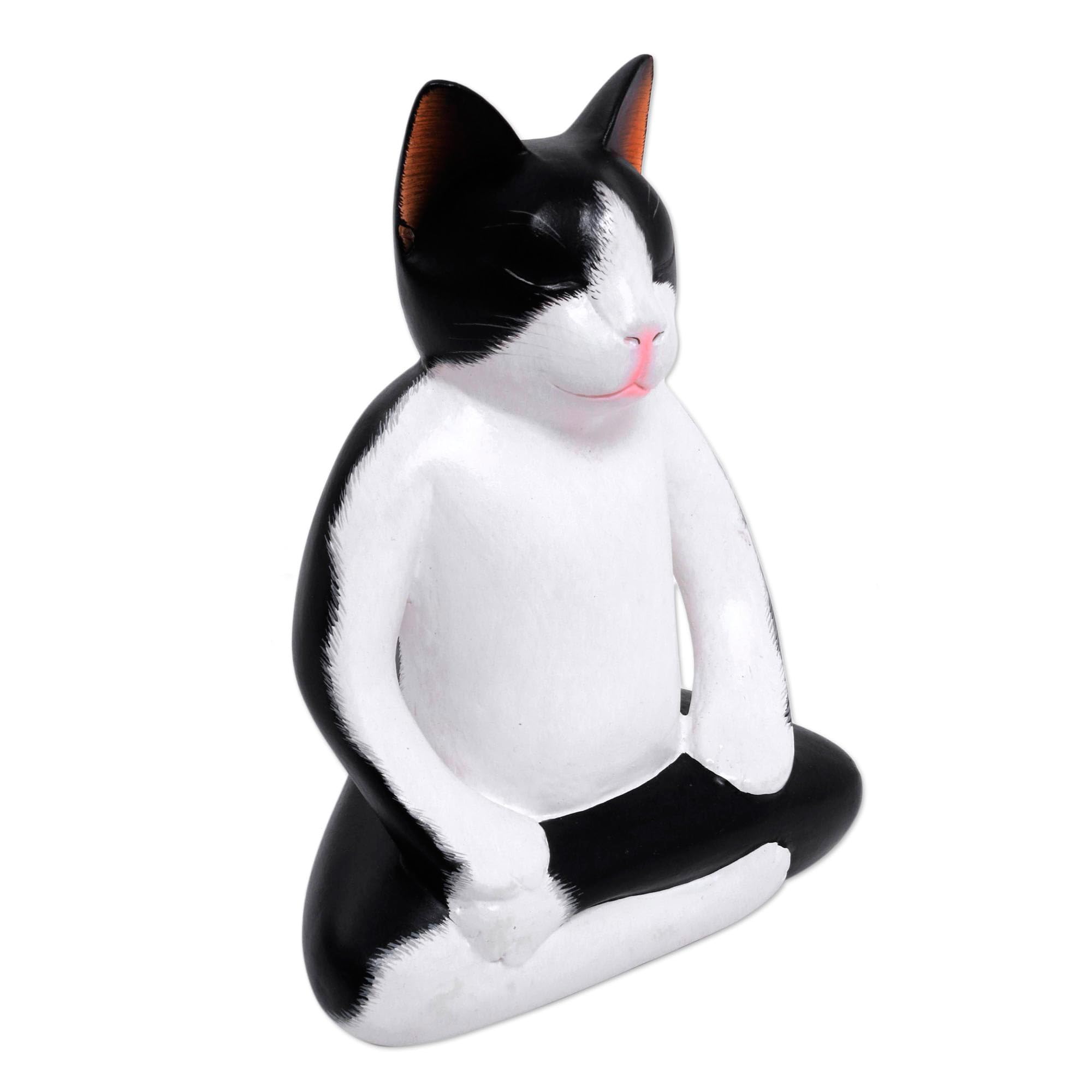 Handmade NOVICA Yoga Cat Wood Statuette - Meditation & Home Decor Gift for Yoga Lovers (Perfect for Yoga Studios, Home Altars & Mindful Living Spaces)