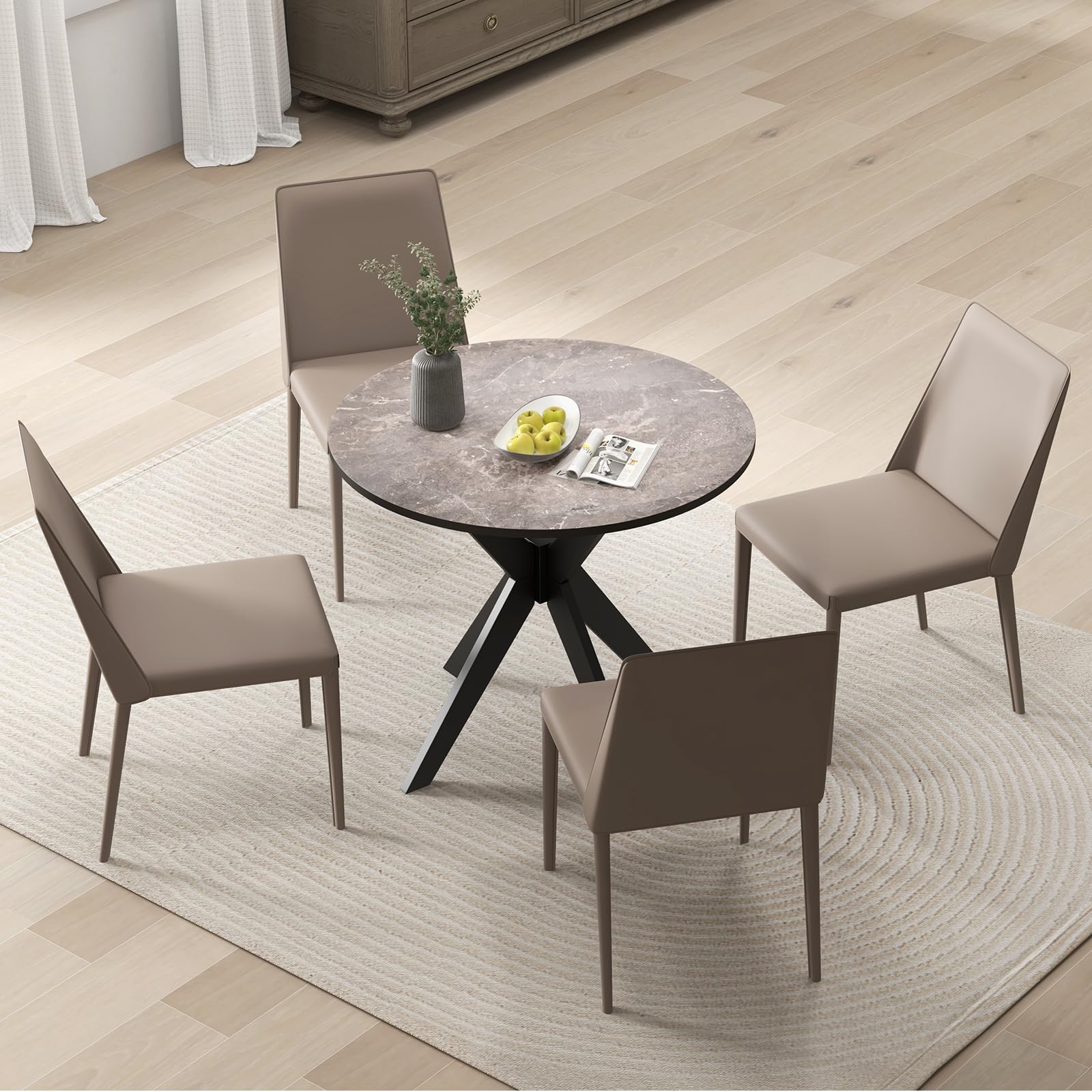Giantex 36 Inch Round Wooden Dining Table - Farmhouse Kitchen Table with Intersecting Pedestal Base & Solid Wood Legs - Vintage Coffee Table for Small Spaces in Black - Perfect for Dining Rooms, Kitchens, and Cozy Apartments