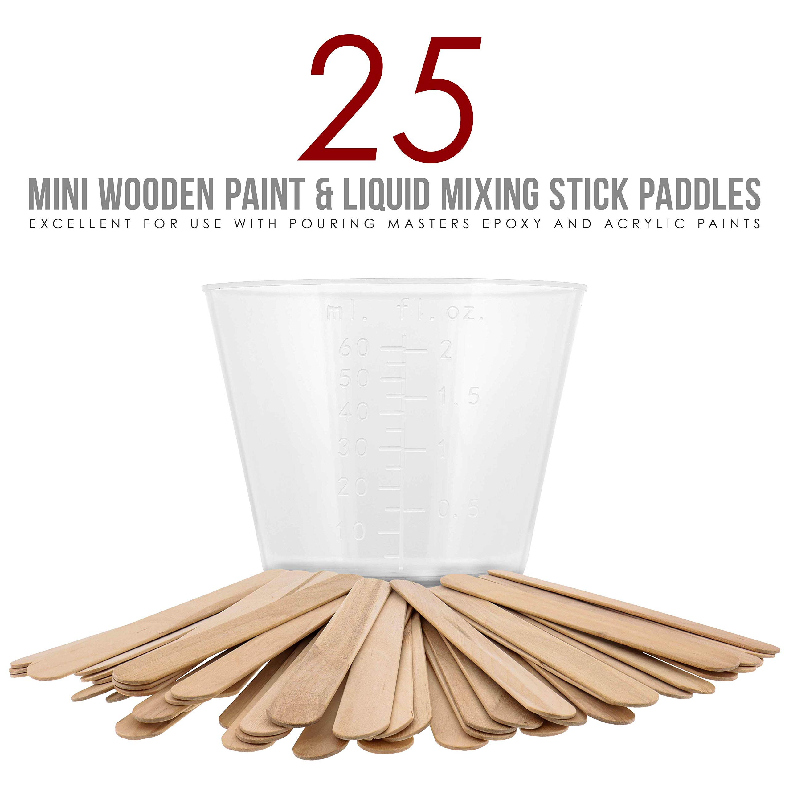 2 Ounce (60ml) Graduated Plastic Measuring Cups with Mixing Sticks - 50 Clear Cups & 25 Sticks for Acrylic Paint, Resin, Epoxy, Art Projects, Cooking, Baking, Medicine, Lab Use - Precise OZ & ML Measurements - Perfect for DIY Crafts, Home Kitchen, and Scientific Experiments