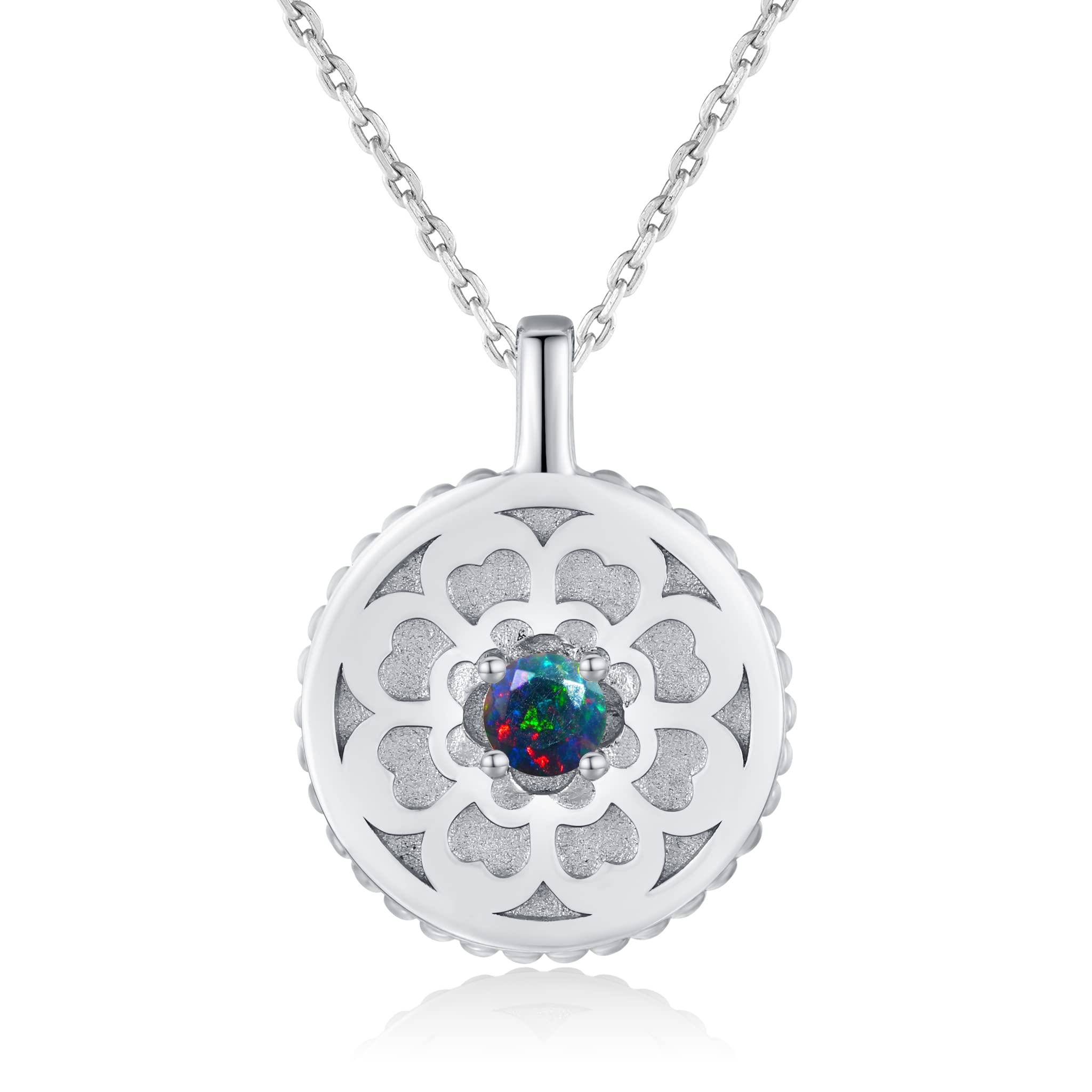 Black Opal Coin Necklace Pendant - Personalized Custom Initial Engraved Medallion - October Birthstone Alternative Jewelry - Perfect Gift for Women, Birthday, Anniversary & Special Occasions
