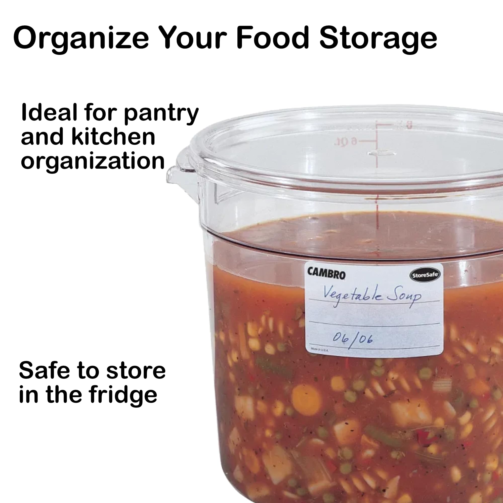 Lumintrail Cambro 6 Quart Round Clear Plastic Food Storage Container with Lid - BPA-Free Meal Prep Containers for Kitchen, Pantry & Restaurant Use - Includes Measuring Spoon Set for Cooking & Baking