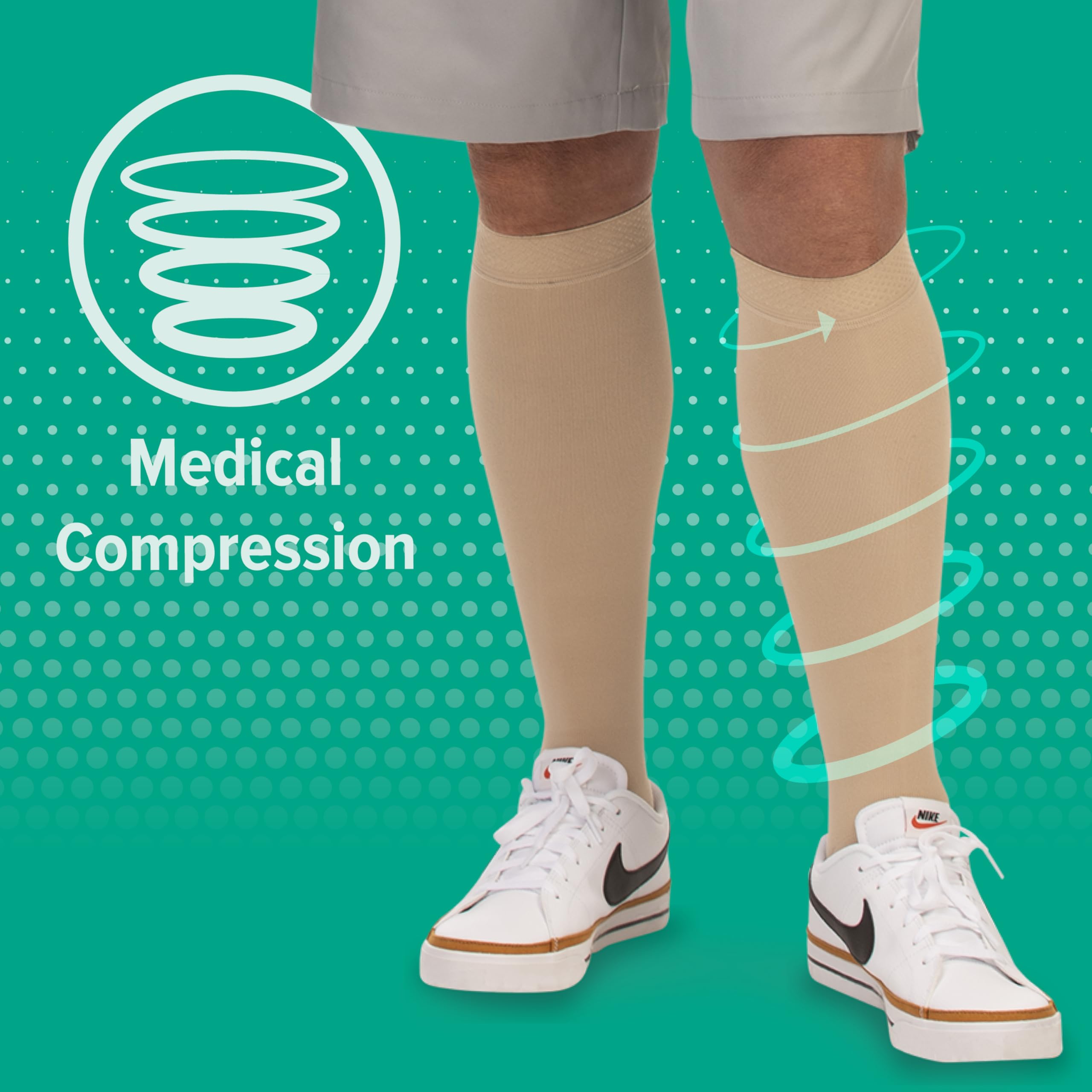 Juzo Assist Knee High Open Toe Compression Stockings 30-40 mmHg - Therapeutic Support for Men & Women - Comfortable Breathable Medical Socks for Varicose Veins, Edema & Post-Surgery Recovery - Beige, Size 3 - Ideal for Daily Wear, Travel & Active Lifestyles