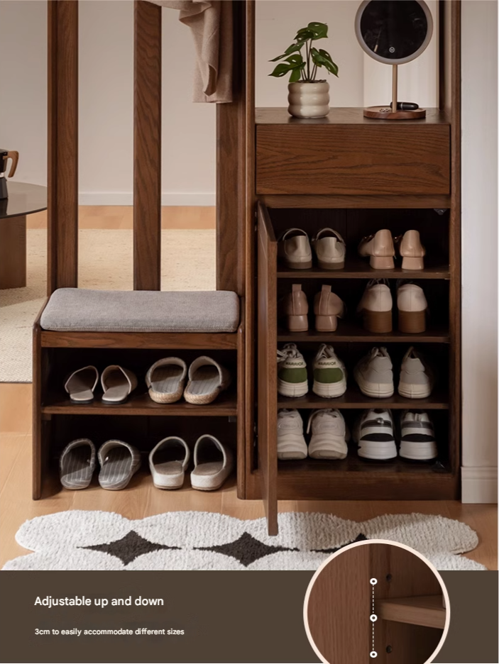 Solid Oak Wood Porch Shoe Storage Cabinet - Rustic Entryway Organizer with Integrated Shelves for Shoes, Hats & Outdoor Essentials | Perfect for Entryway, Mudroom, or Patio Storage