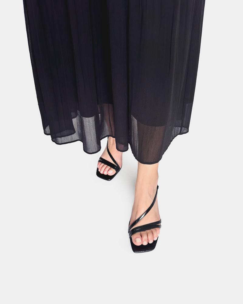 Black Patent Leather Strap Sandals with Block Heel - Women's Comfortable Dress Shoes for Weddings, Parties & Office Wear