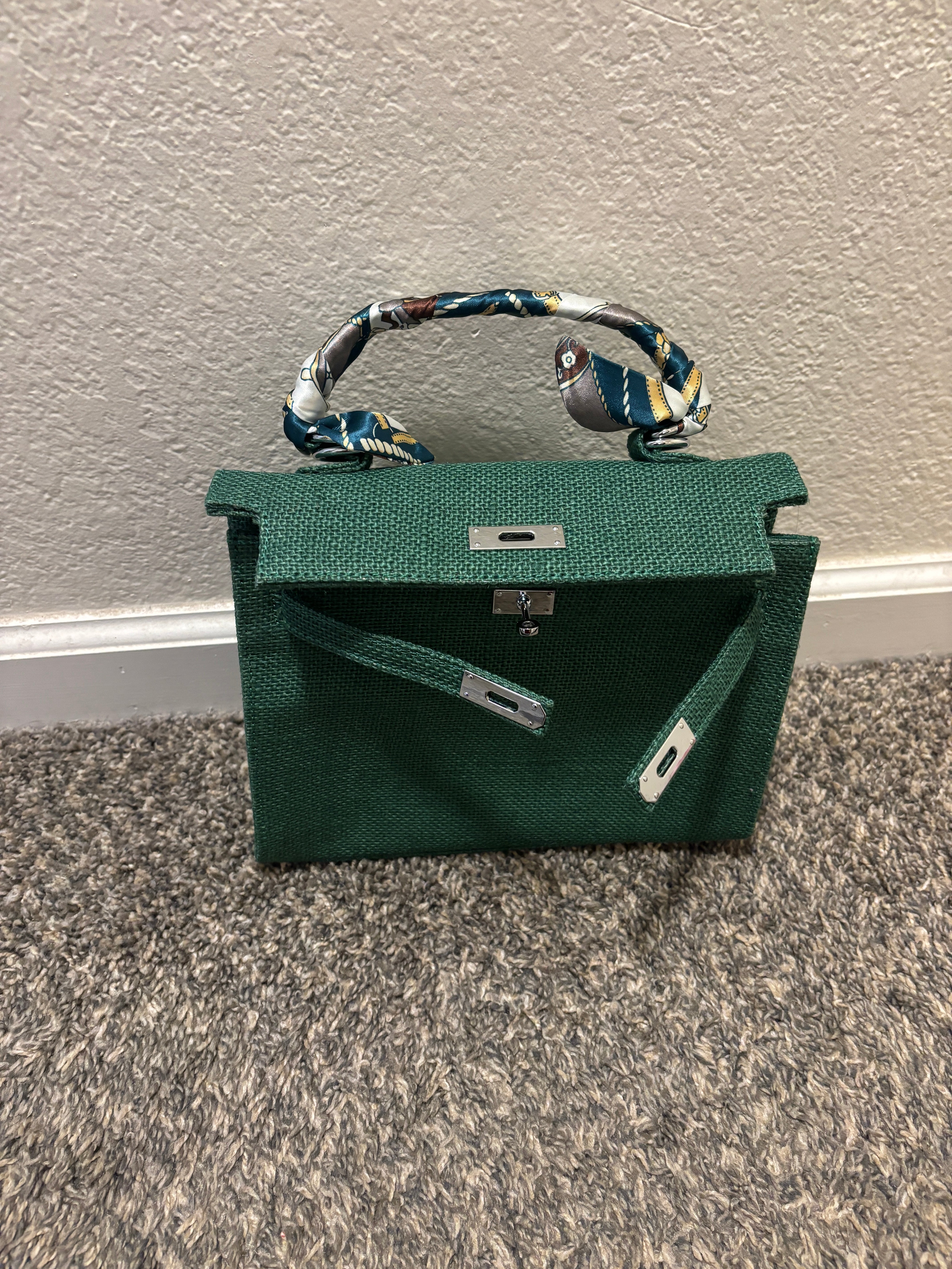 French Style Jute Mini Crossbody Bag for Women - Eco-Friendly Green Tote Shoulder Purse | Perfect for Beach, Shopping & Casual Outings
