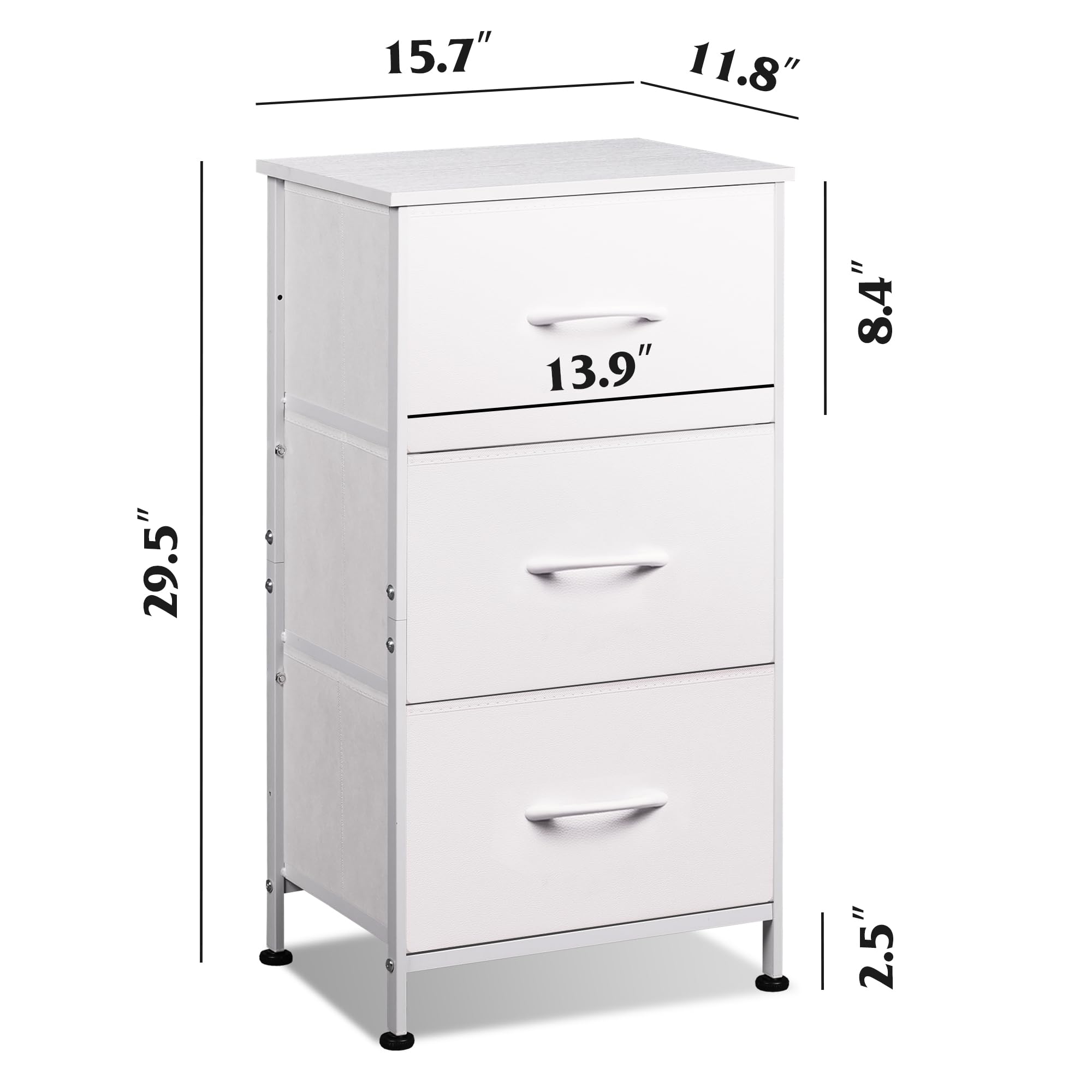 WLIVE 3-Drawer Fabric Nightstand with Wood Top - Sturdy Steel Frame Dresser Organizer for Bedroom, Hallway, Entryway & Closet Storage - Easy Pull Handle, White - Perfect for Small Spaces & Apartment Living