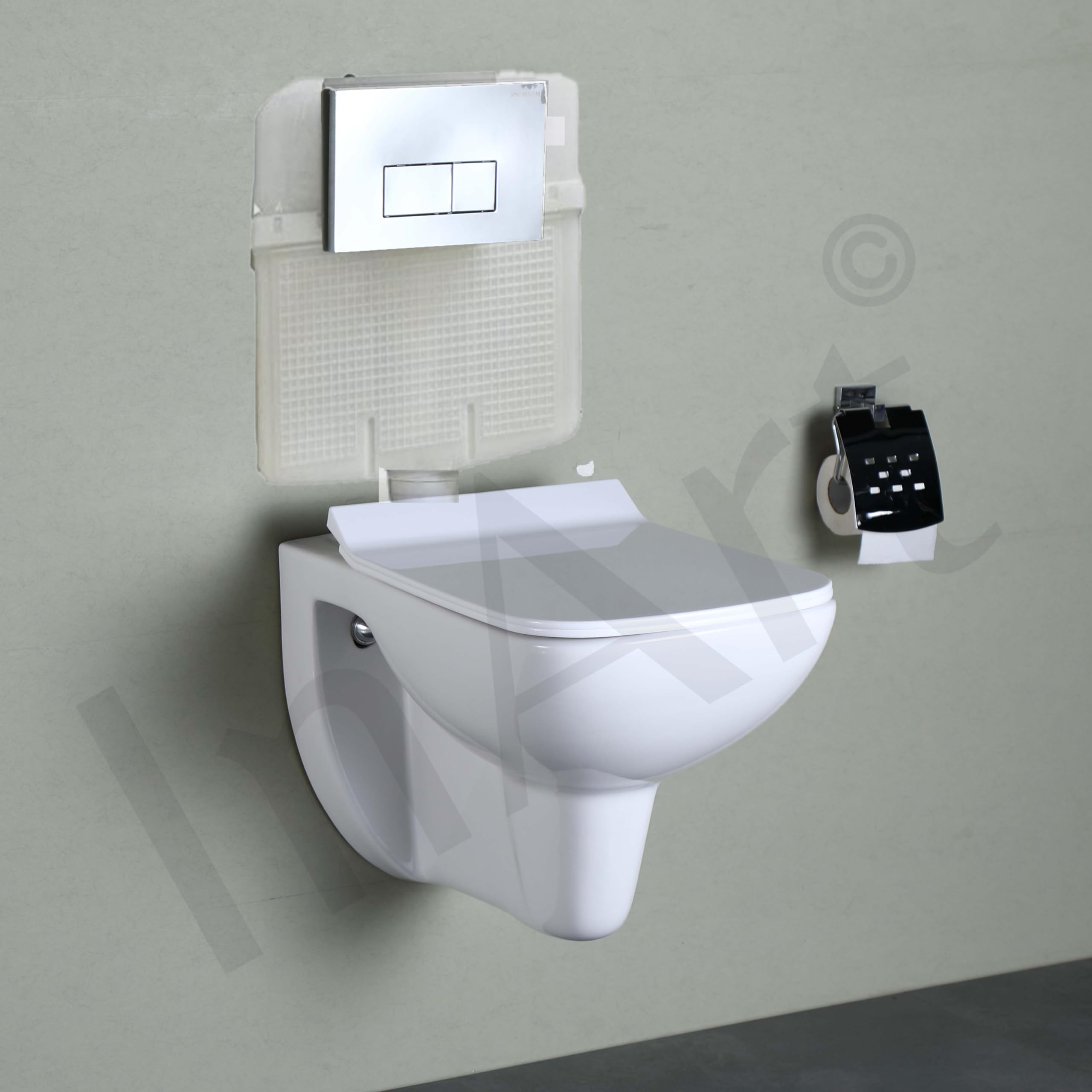 Premium White Ceramic Wall-Mounted Western Toilet with Soft Close Seat & Concealed Flush Tank - Modern Water Closet Commode with P-Trap - Perfect for Small Bathrooms, Luxury Homes & Space-Saving Designs