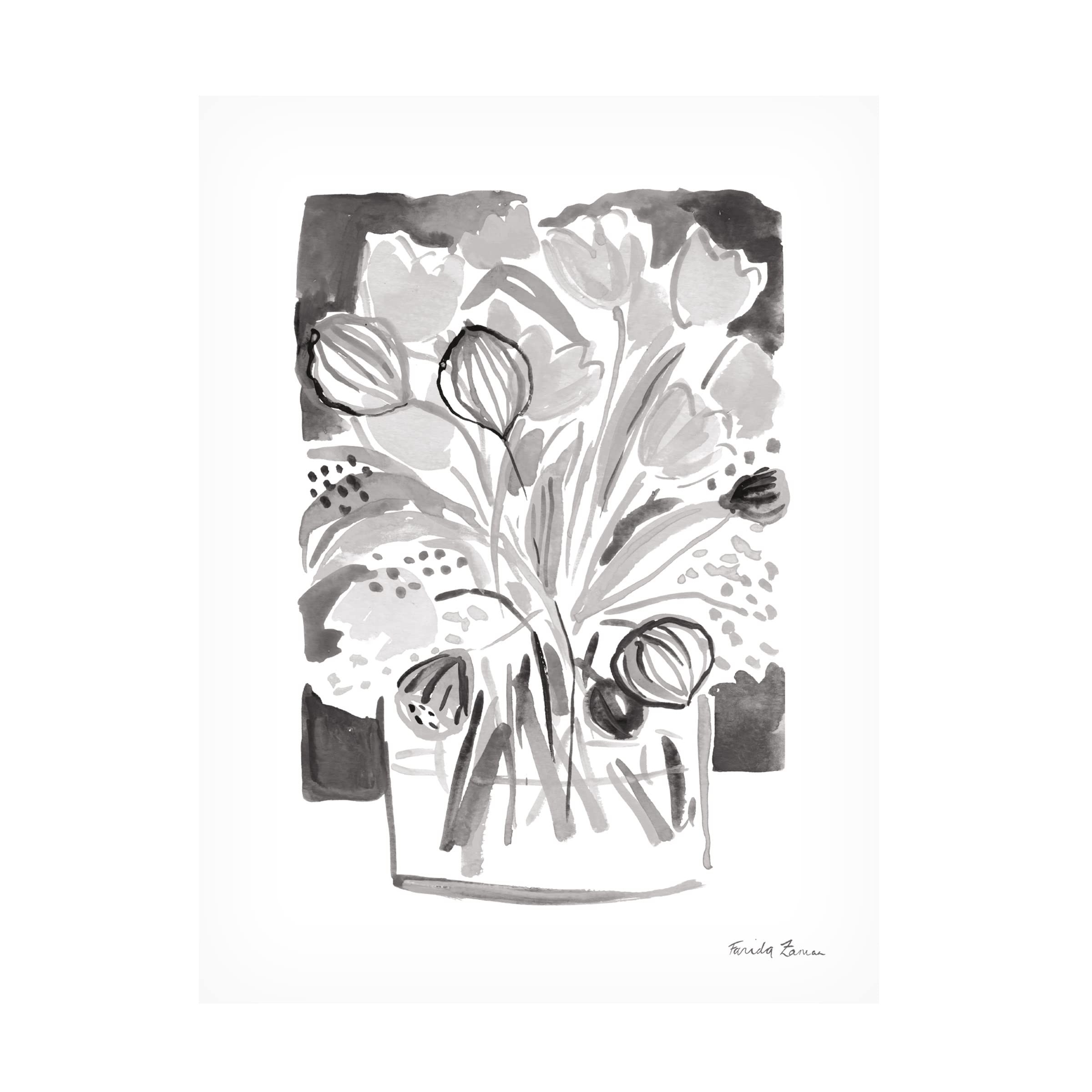 Trademark Fine Art 'Lemon Gray Tulips II' Canvas Wall Art by Farida Zaman - 35x47 Inches Floral Painting for Living Room, Bedroom & Office Decor