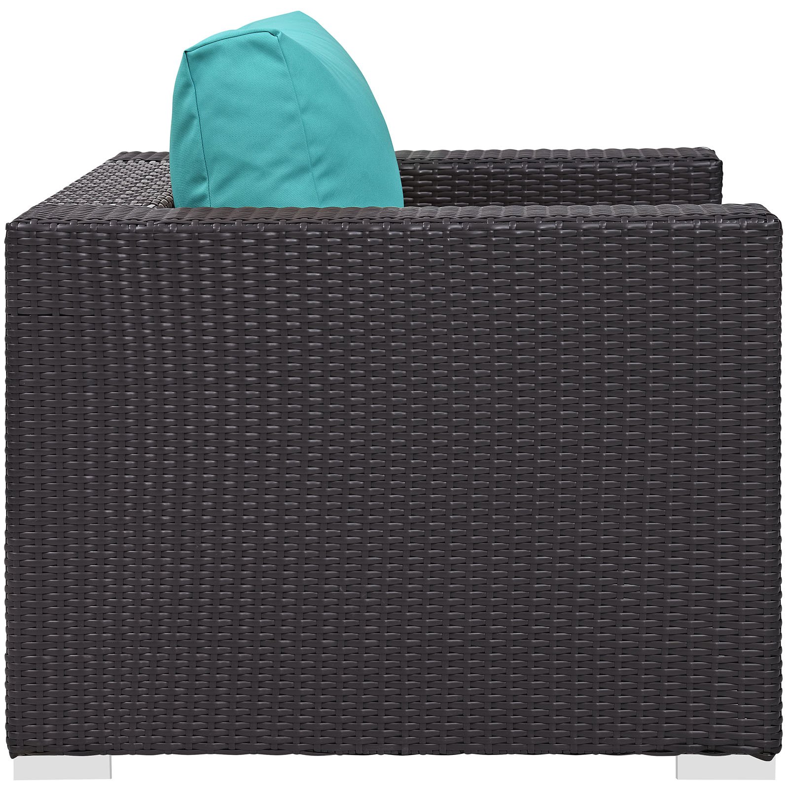 Modern Outdoor Lounge Chair - Blue Fabric Rattan Wicker Armchair for Patio, Balcony & Garden - Perfect for Relaxing, Sunbathing & Outdoor Entertaining