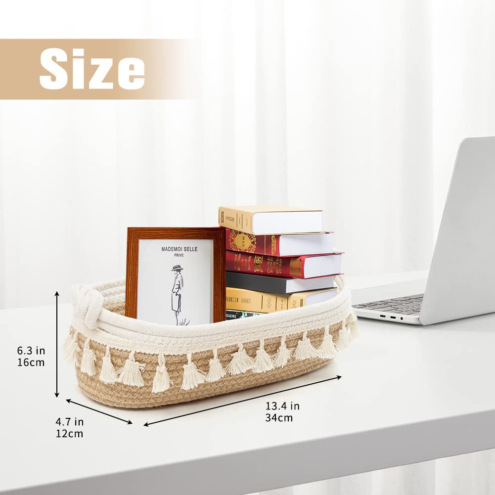 HOSROOME Small Woven Storage Basket - Boho Decor Organizer for Bedroom, Nursery, Living Room & Entryway - Natural Beige Home Organization Solution | Perfect for Toys, Blankets, Magazines & Home Decor