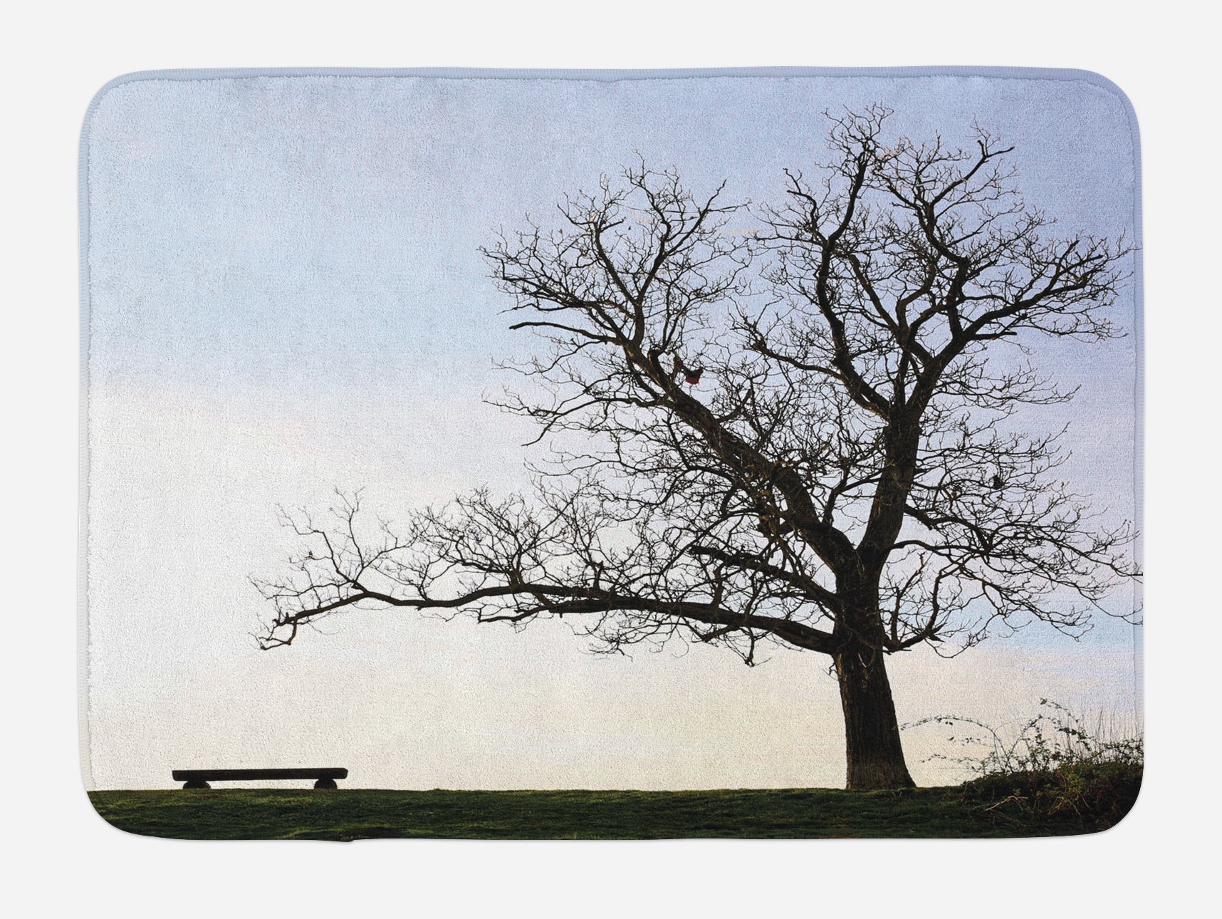 Ambesonne Plush Non-Slip Bath Mat - Winter Tree & Bench Silhouette Landscape Design, 30.2 x 20 Inches, Blue Brown - Cozy Bathroom Decor for Modern Homes & Spa Retreats