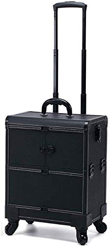BYCDD Professional Rolling Makeup Train Case - Black Cosmetic Storage Organizer Box with Wheels for Makeup Artists & Cosmetologists | Portable Beauty Trolley for Salon, Travel & On-the-Go Makeup Application