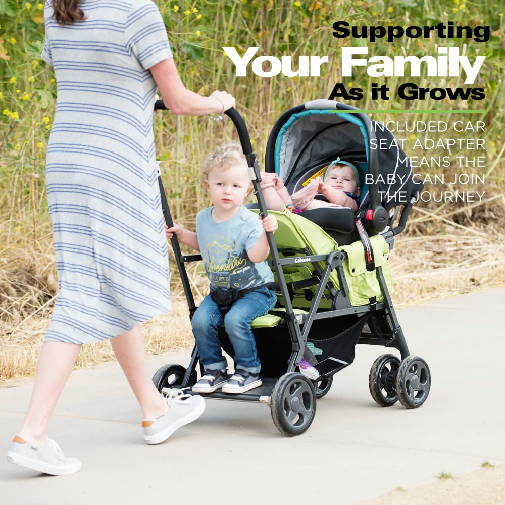 Joovy Caboose Sit and Stand Double Stroller - Black | 3-Way Reclining Seats, Rear Bench & Standing Platform | Universal Car Seat Adapter | Perfect for Twins, Siblings or Toddlers | Ideal for Shopping, Park Outings & Family Walks
