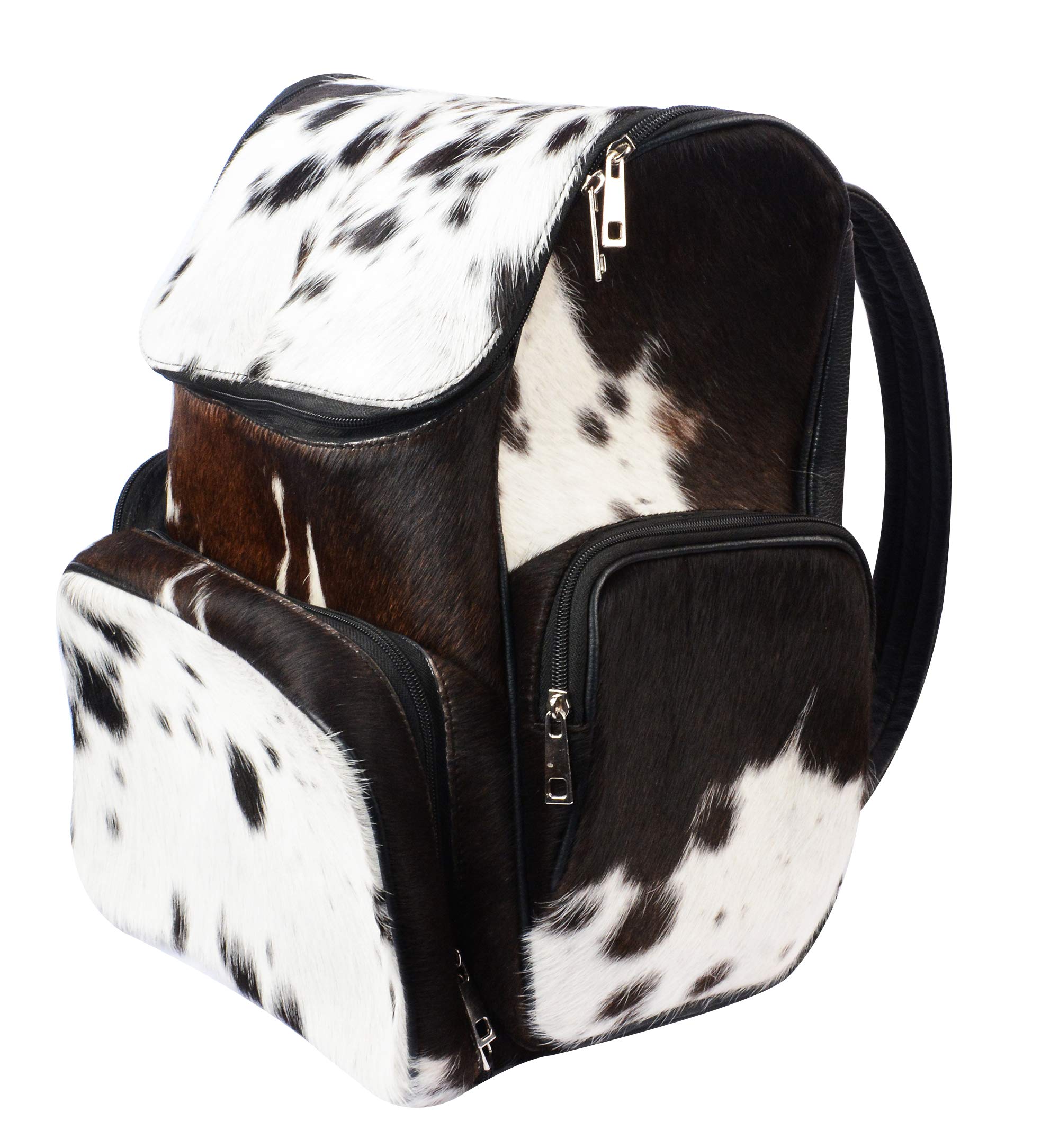 SpazeUp Genuine Cowhide Diaper Backpack - Brown & White Leather Travel Shoulder Bag for Moms | Perfect for Baby Essentials, Daycare & Family Outings