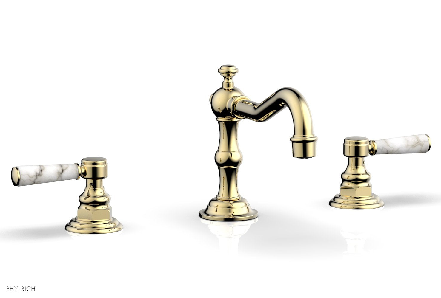 HENRI Widespread Bathroom Faucet with White Marble Lever Handles - Model 161-03 | Elegant Sink Faucet for Modern Bathroom Vanity & Powder Room Decor