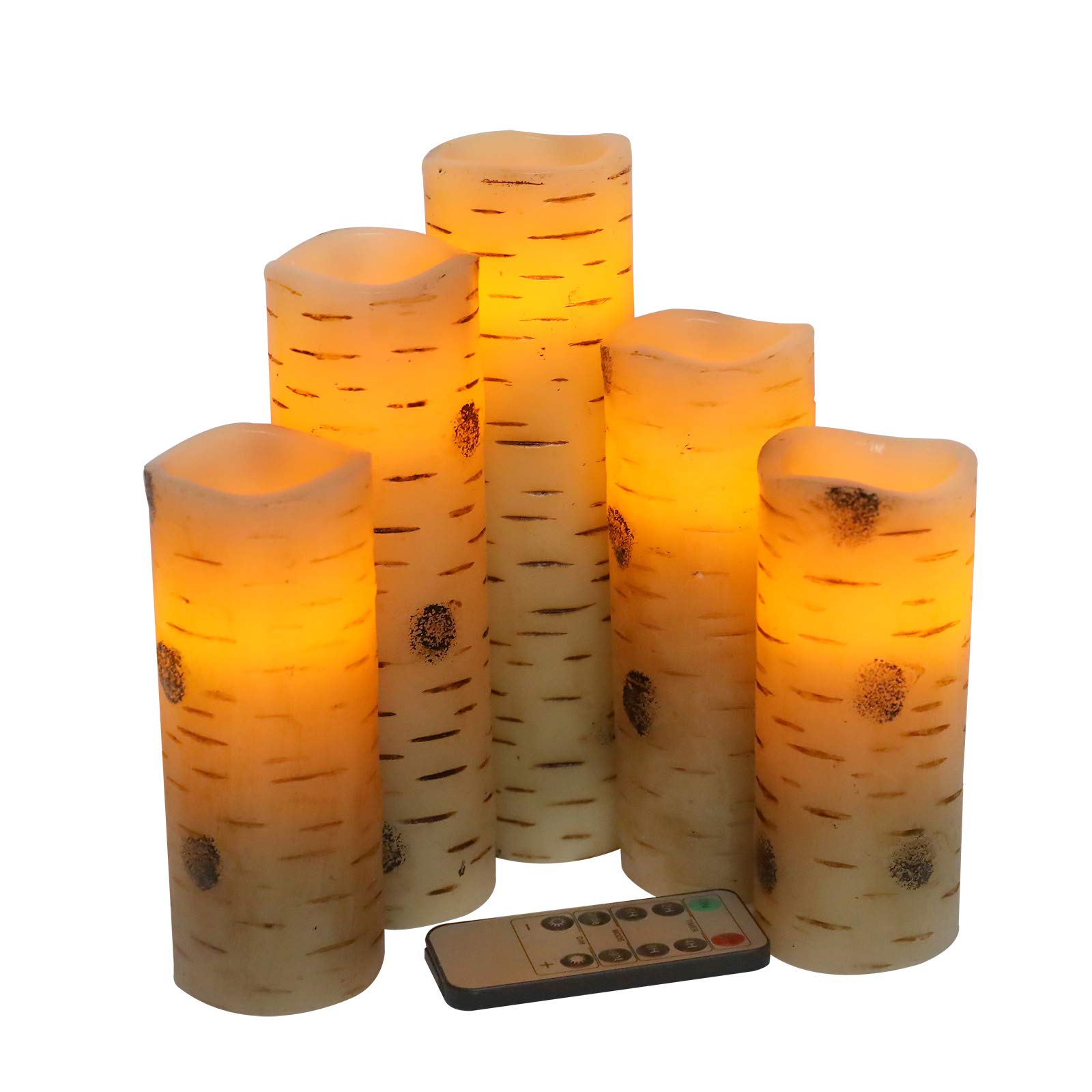 Flameless LED Birch Bark Candles with Timer - Set of 5 (D2.2