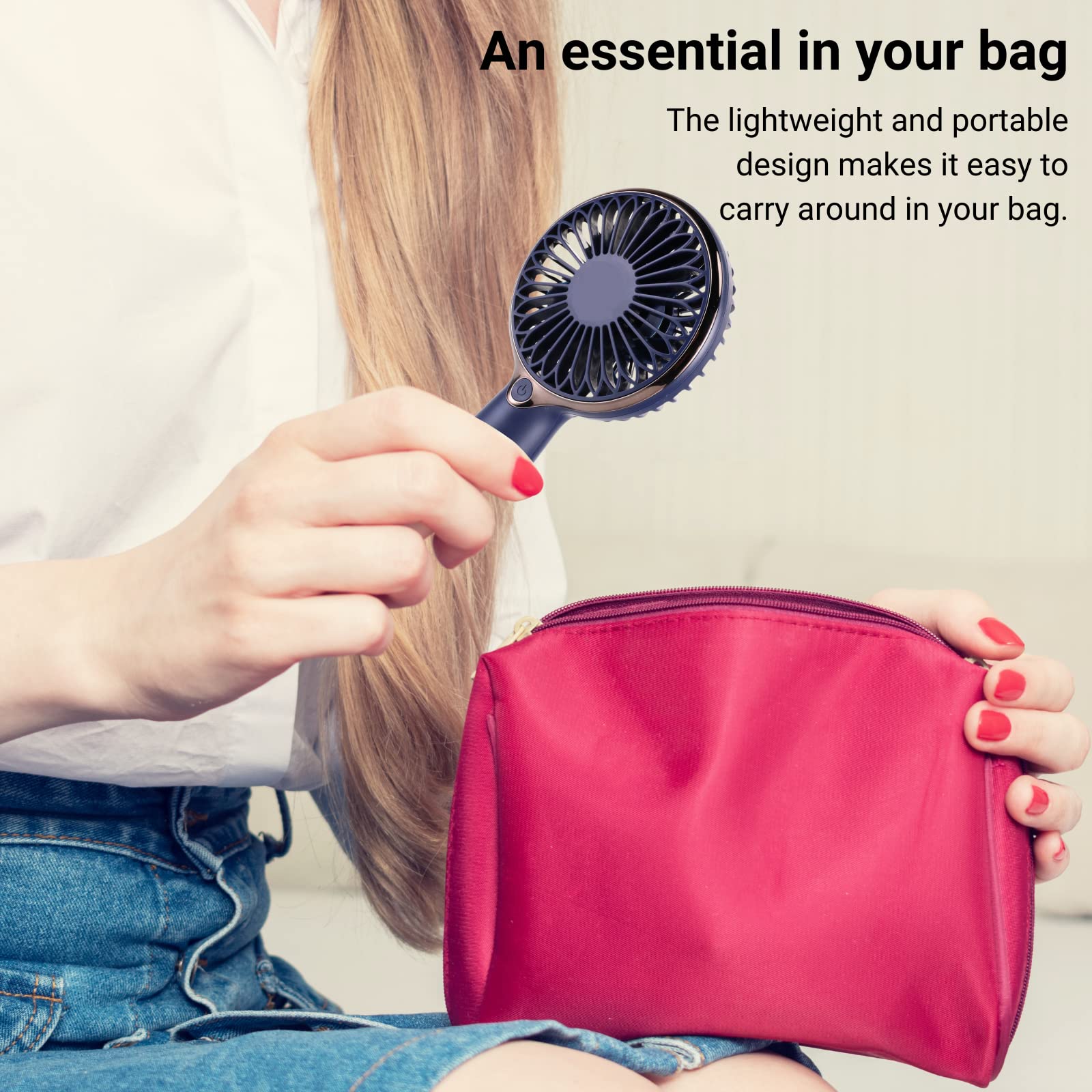 Portable Mini Fan - Handheld Personal Fan with 3 Speeds & 6-Hour Battery Life | USB Rechargeable Desk Fan for Office, Travel, Camping | Perfect for Kids, Men & Women - Stay Cool at Work, Outdoors & Home
