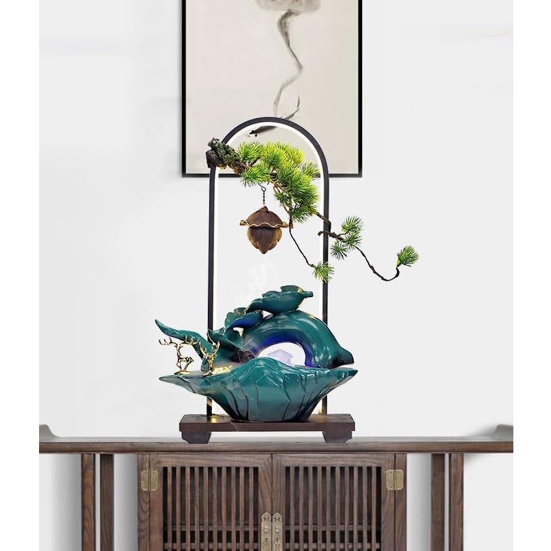 Alpine Water Fountain with Circulating Water Wheel - Small Indoor Desktop Waterfall Fountain for Home & Office Decor, Relaxation & Meditation