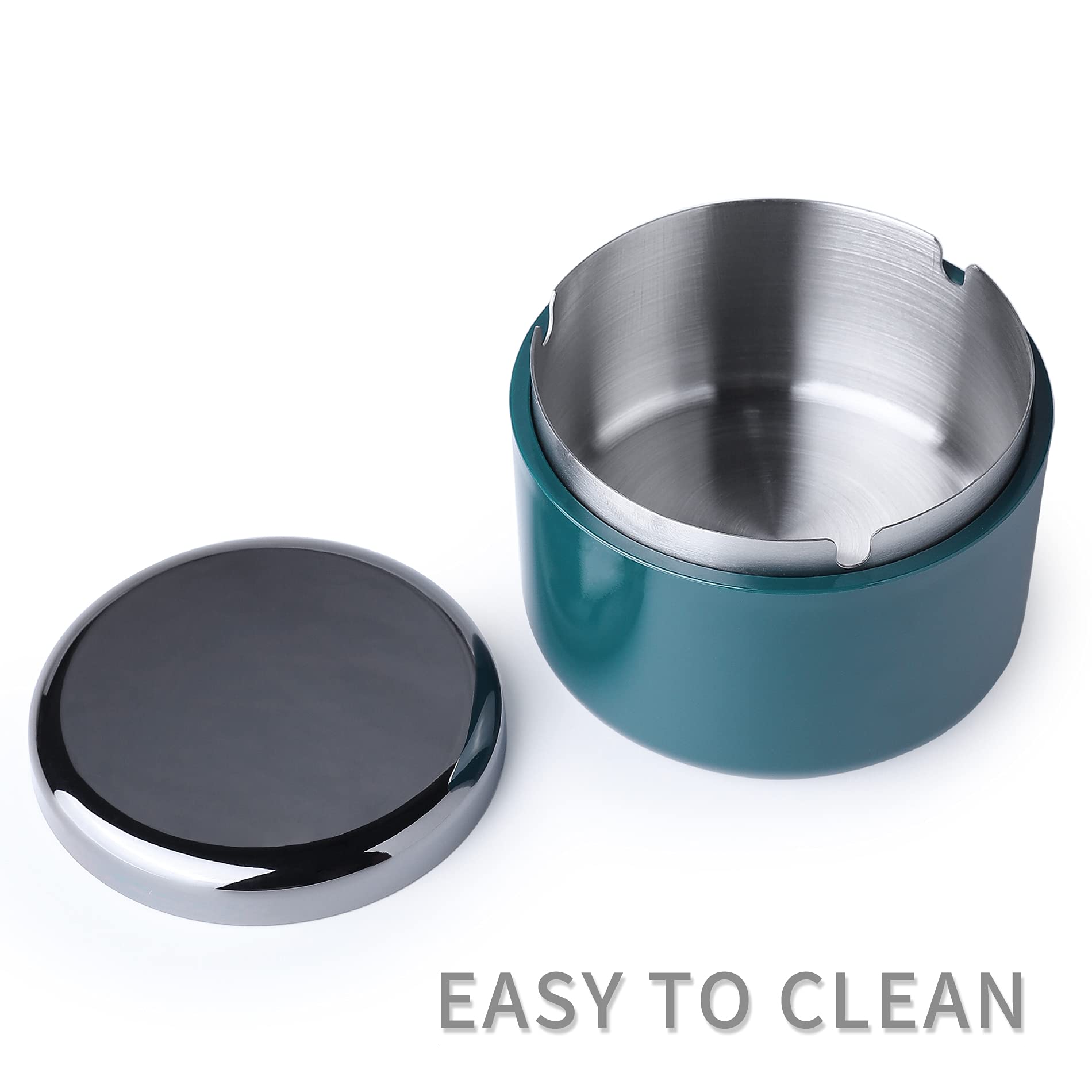 Smokeless Ashtray with Lid - Stainless Steel Windproof Ash Tray for Indoor & Outdoor Use - Durable, Easy to Clean Smoking Accessory for Home, Office, Patio (Dark Green) - Perfect for Smokers Who Want a Clean & Odor-Free Environment
