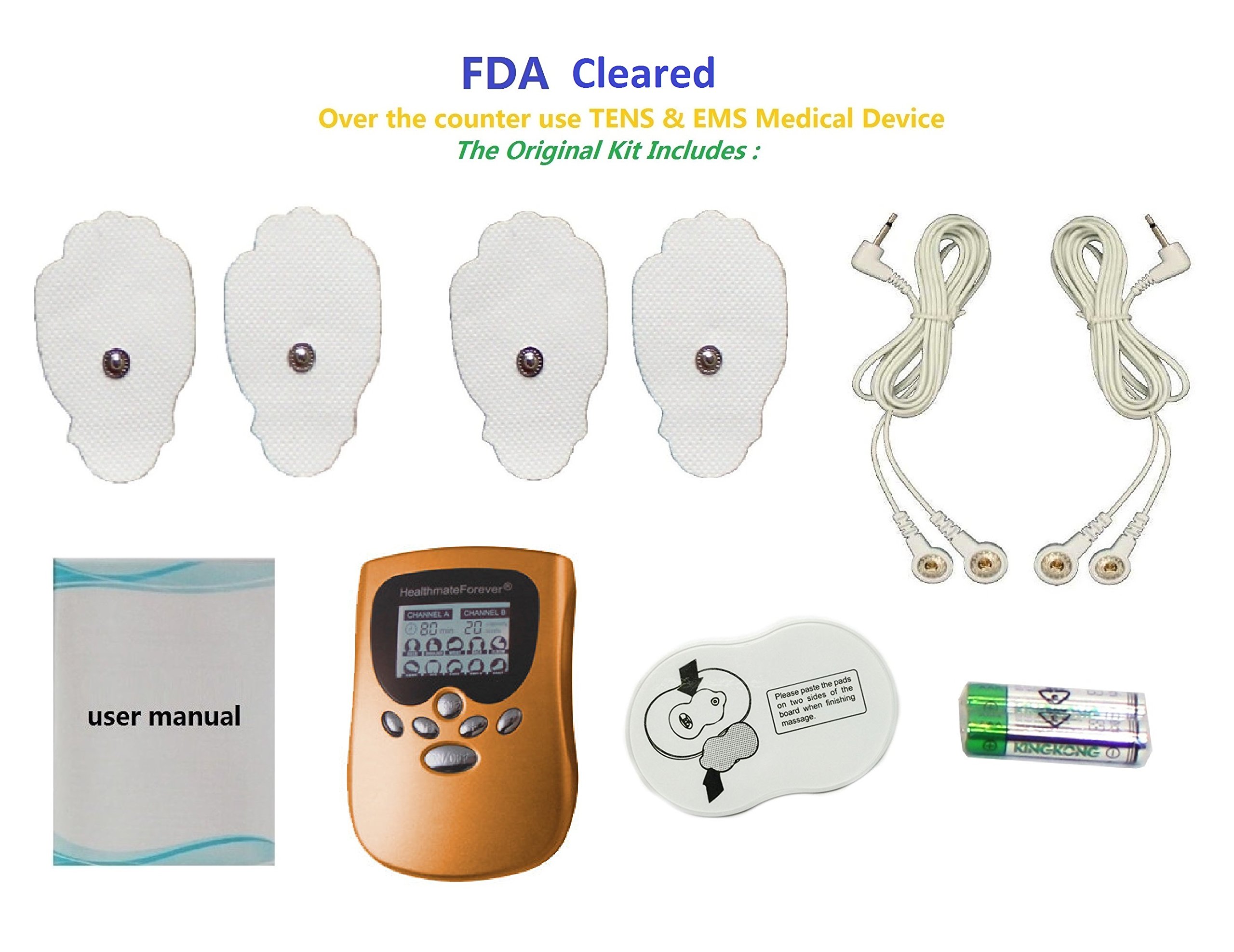 HealthmateForever PM10AB Portable Electric Muscle Stimulator - 10 Modes TENS Unit for Pain Relief, Muscle Recovery & Blood Circulation | Includes Free Belly Toning Belt for Home & Gym Use