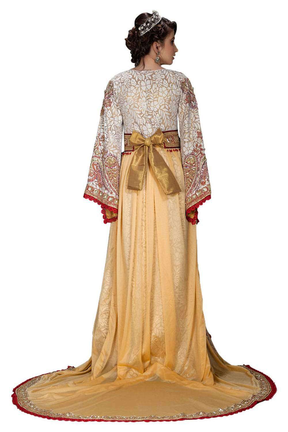 Exclusive Beige Moroccan Kaftan for Wedding with Bell Sleeves - Elegant Bridal Dress for Boho, Beach & Destination Weddings
