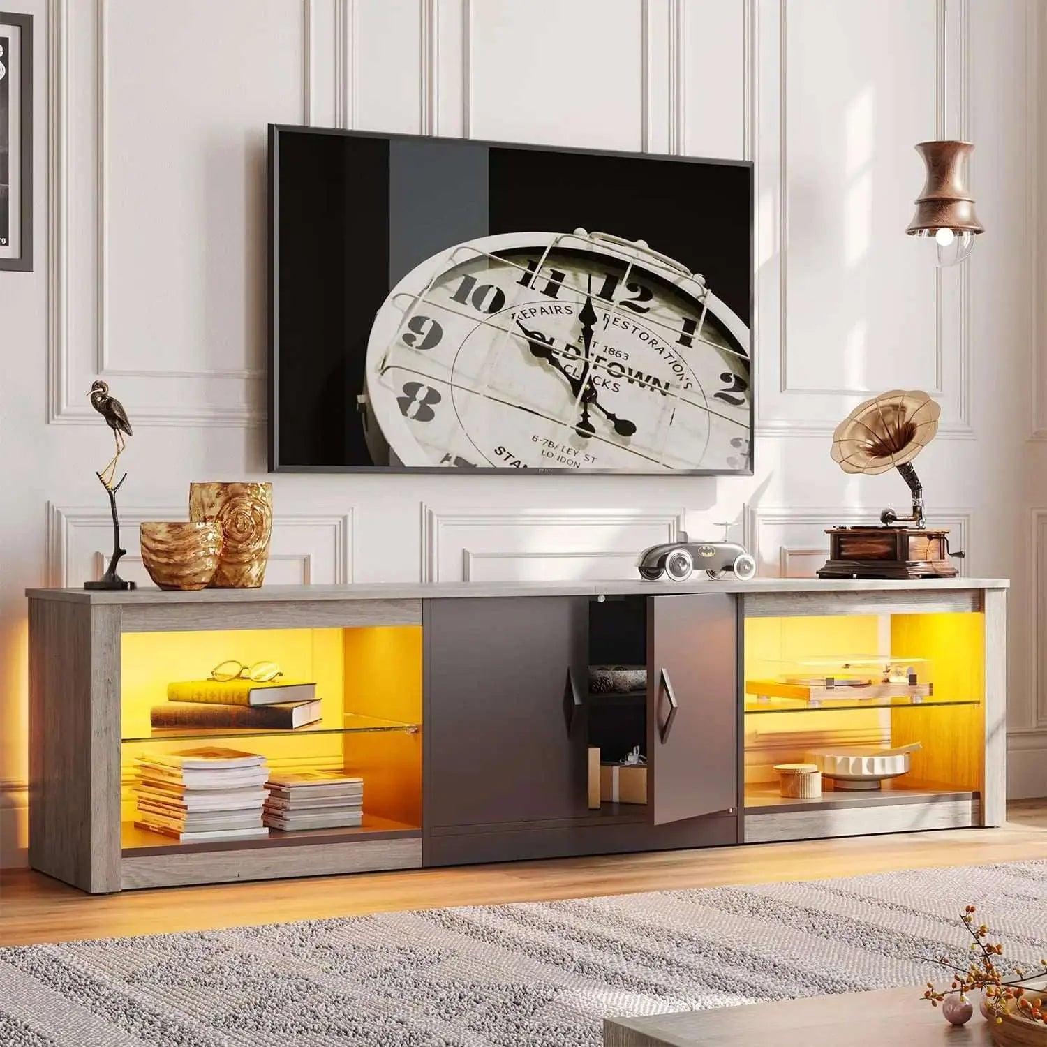 Bestier 70/80 Inch Modern TV Stand with LED Lights - Entertainment Center for 75/80/85 Inch Flat Screen TVs - Perfect for Living Room, Home Theater & Gaming Setup