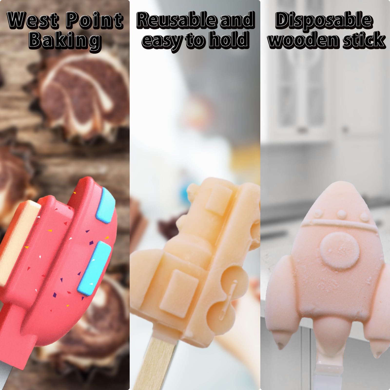 Premium Silicone Popsicle Molds Set of 3 - Dinosaur, Rocket & Car Shapes with Reusable Plastic Sticks | BPA-Free Food Grade Ice Cream Molds for Kids & Adults | Perfect for Summer Treats, Birthday Parties & Healthy Snacks (Purple)