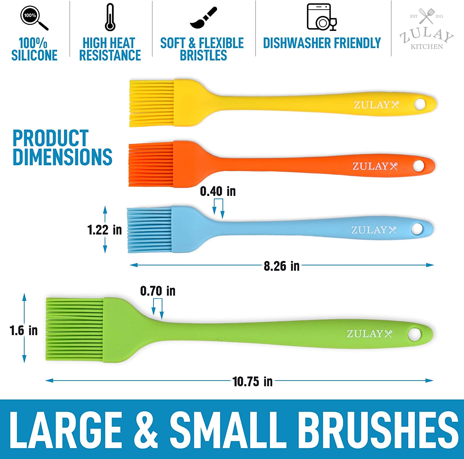 (Set of 4) Heat Resistant Silicone Basting Brush With Soft Flexible Bristles - Non-Stick Cooking & Baking Pastry Brush for Grilling, BBQ, Basting Meat, Glazing, Buttering - Perfect for Kitchen, Camping, Outdoor Cooking