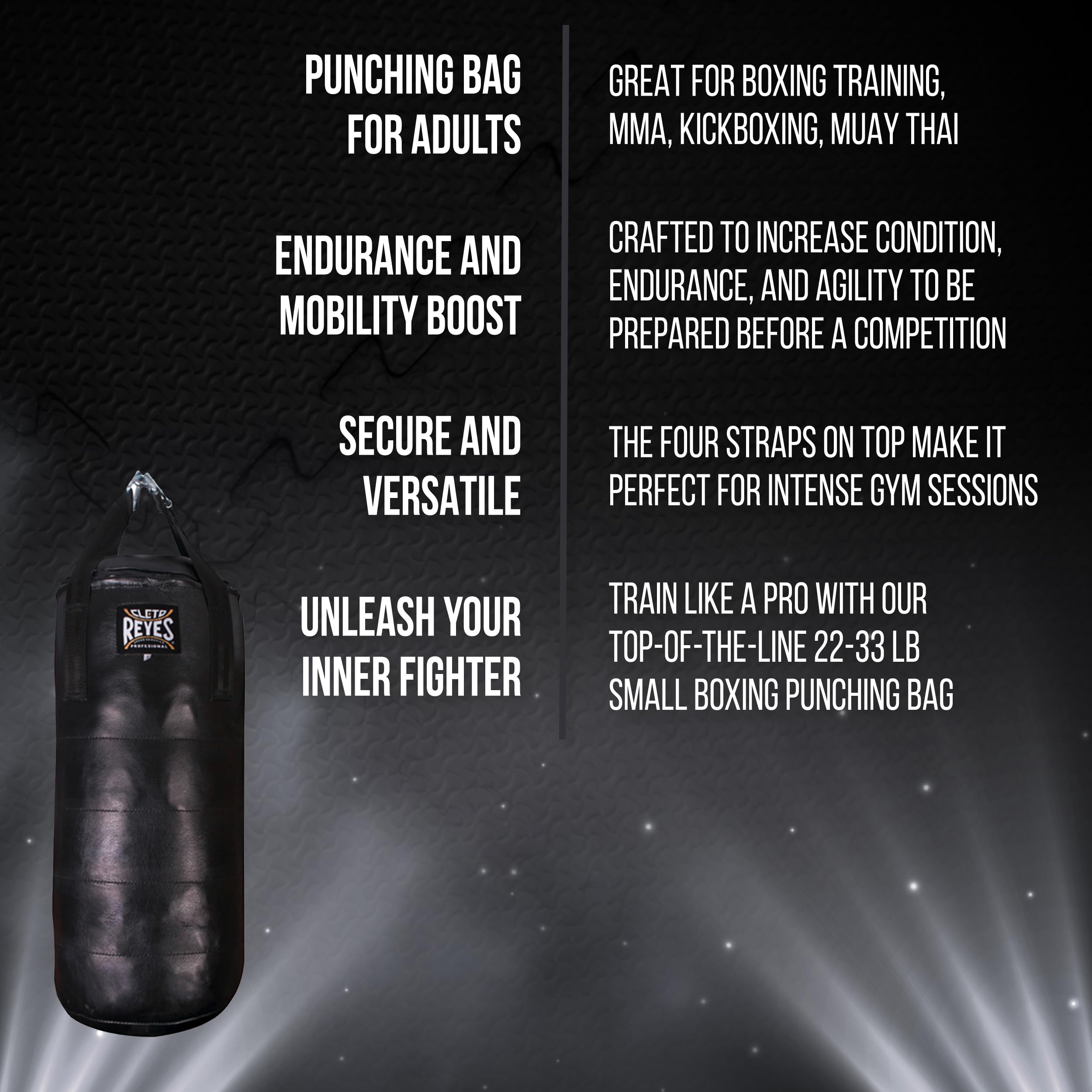 CLETO REYES Heavy Punching Bag for Adults - Professional Boxing Training Equipment for MMA, Kickboxing & Muay Thai | Premium Leather Punching Bag (Small, Black) | Perfect for Home Gym & Martial Arts Studio