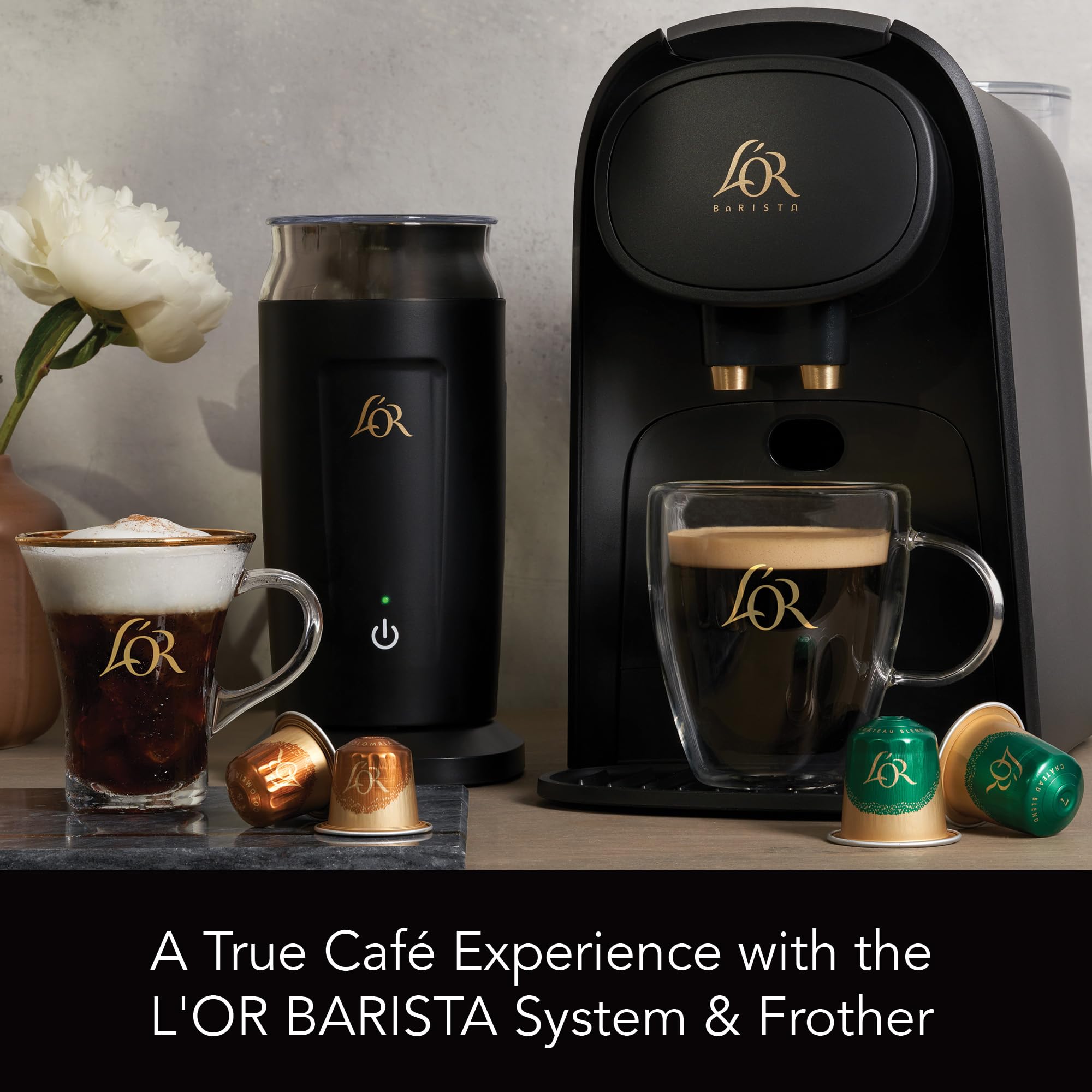 L'OR Barista Milk Frother and Steamer - Automatic Hot & Cold Foam Maker, Milk Warmer for Coffee, Latte, Cappuccino (8.5oz/250ml, Black) - Perfect for Home Baristas and Coffee Lovers