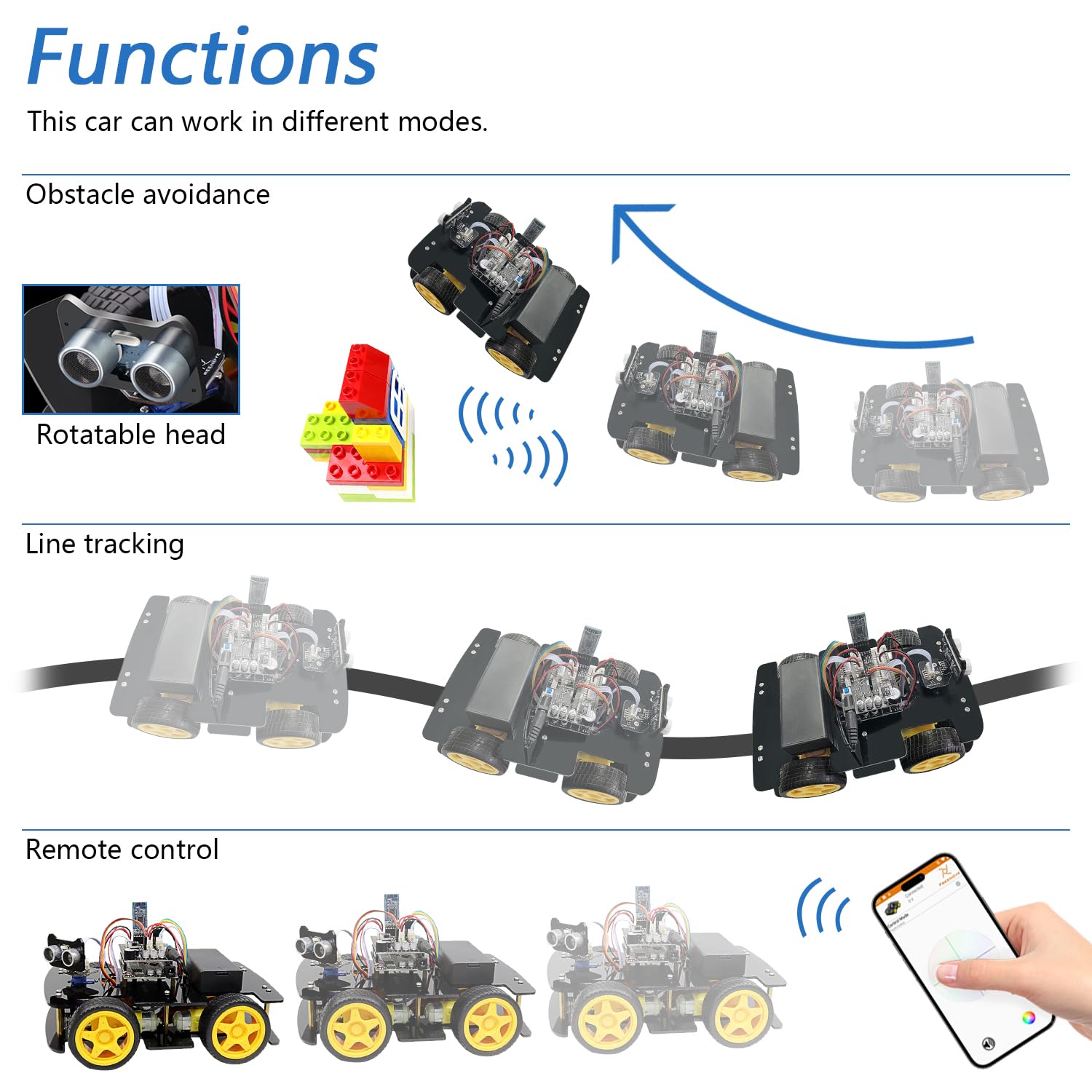 Freenove 4WD Smart Robot Car Kit with Arduino IDE Compatibility - Remote Control, Line Tracking, Obstacle Avoidance, Ultrasonic Sensor & Wireless Motor Servo | STEM Learning, DIY Robotics Projects for Beginners & Hobbyists