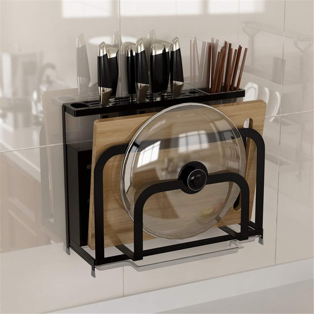Stainless Steel Pot Lid Holder & Cutting Board Organizer - Black Kitchen Storage Rack (33.5×11.7×25.8cm) for Stovetop, Countertop & Cabinet Organization - Perfect for Small Kitchens & Cooking Enthusiasts