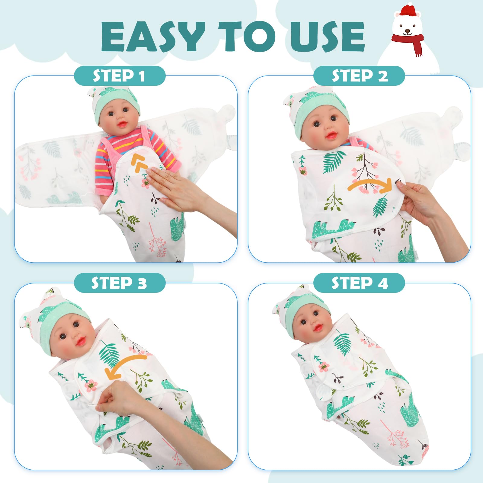 VitalCozy 8-Pack Cotton Preemie Swaddle Blanket & Hat Set for Newborns 0-6 Months - Soft Baby Wrap, Premature Receiving Blankets & Cute Caps for Boys & Girls - Perfect for Hospital, Home & Photo Shoots