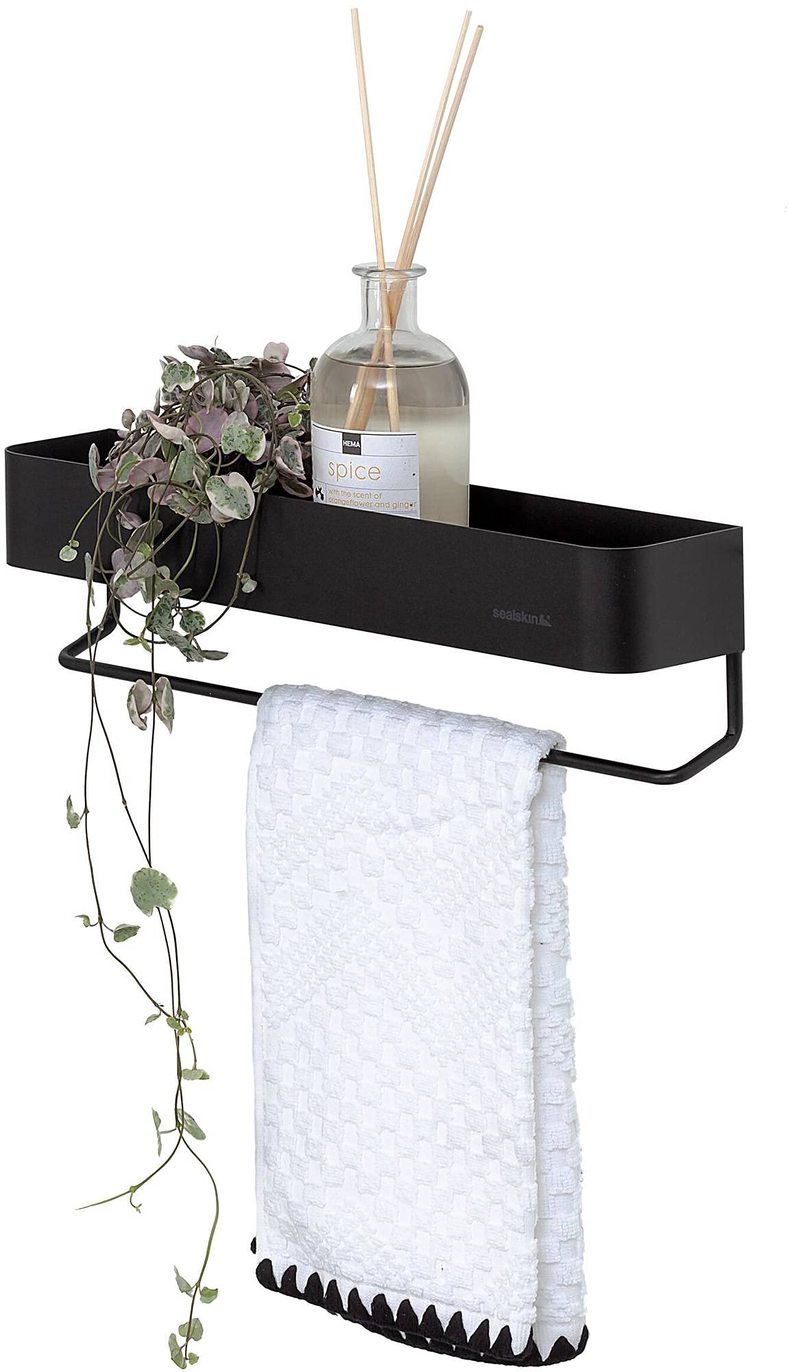 Black Metal Hand Towel Holder - Rustproof & Durable Bathroom Organizer for Kitchen, Bath, Laundry Room (One Size)