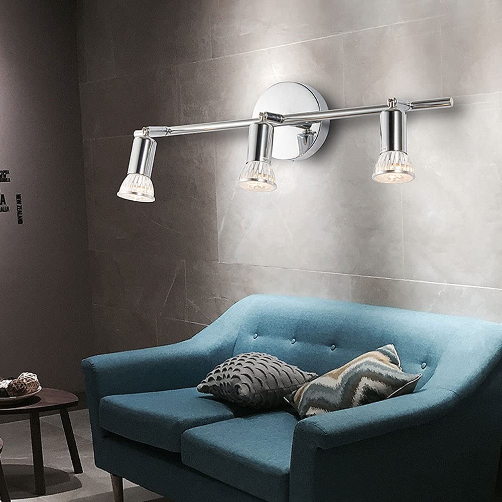 Adjustable 3-Way Track Spotlight Accent Lamp - Wall/Ceiling Mount Swivel Spot Light Fixture in Chrome Finish for Living Room, Bedroom & Vanity Mirror Lighting | Perfect for Home Decor, Reading Nook & Makeup Area
