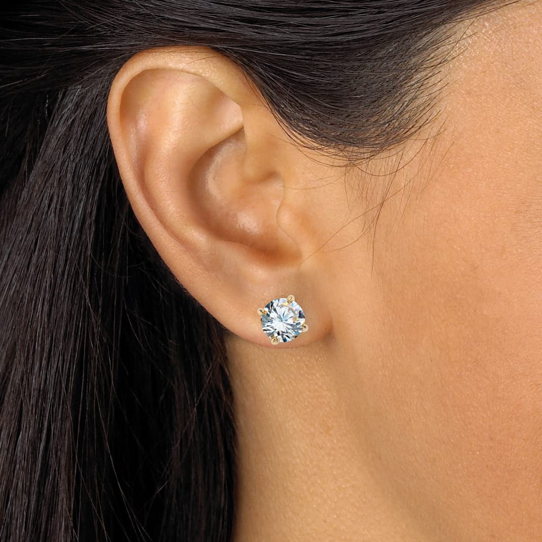 PalmBeach Yellow Gold-Plated Round Cubic Zirconia 5-Piece Stud Earrings and Ring Set (Sizes 6-10) - Elegant Jewelry for Women, Perfect for Parties, Weddings & Everyday Wear