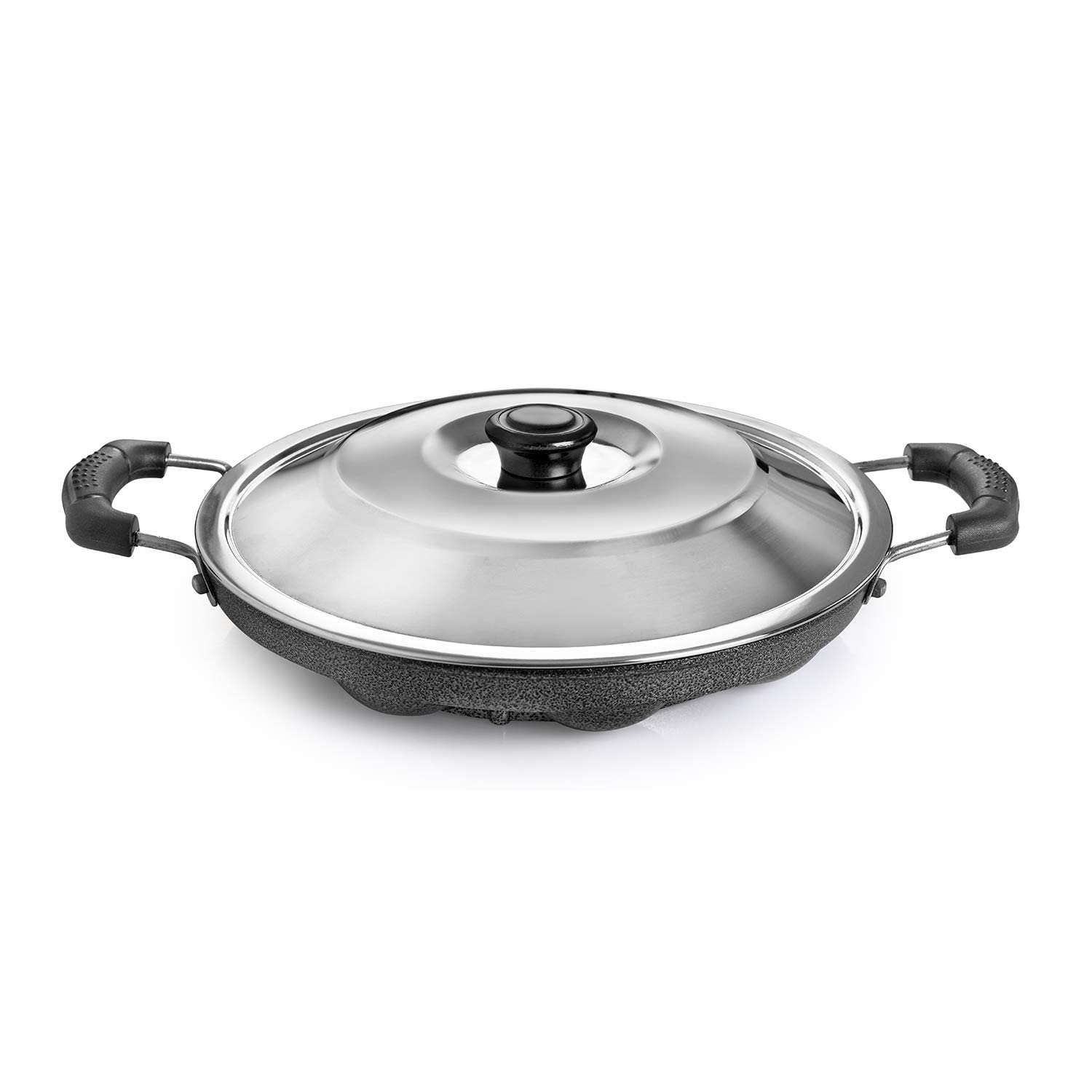 Non-Stick 12-Cavity Appam Maker Pan with Lid - Perfect for Making Appam, Appe, and Paniyaram - Ideal for Indian Breakfast and Snacks at Home