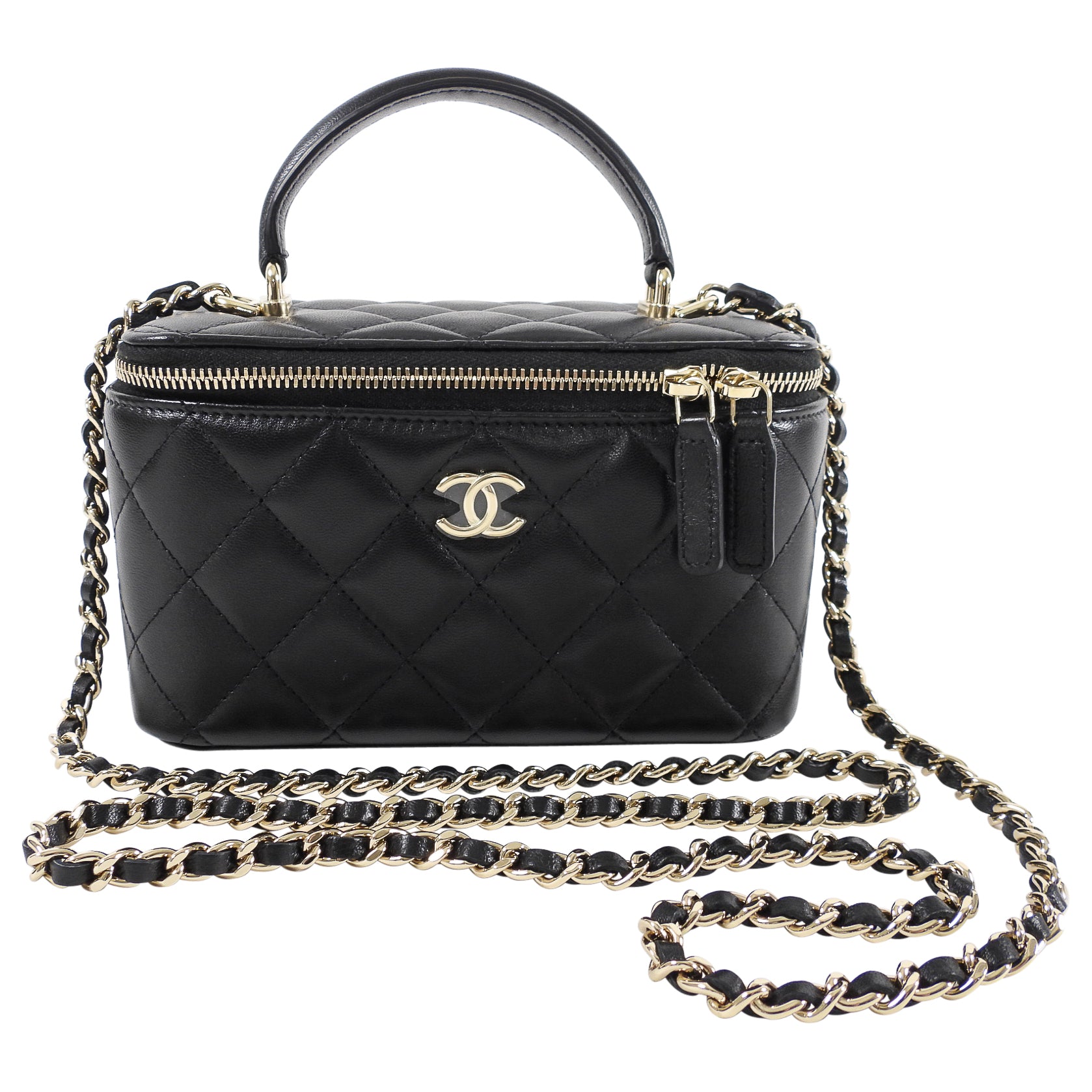 Chanel 21S Black Lambskin Classic Vanity Bag with Chain - Luxury Crossbody Purse for Women, Perfect for Evening Parties & Date Nights