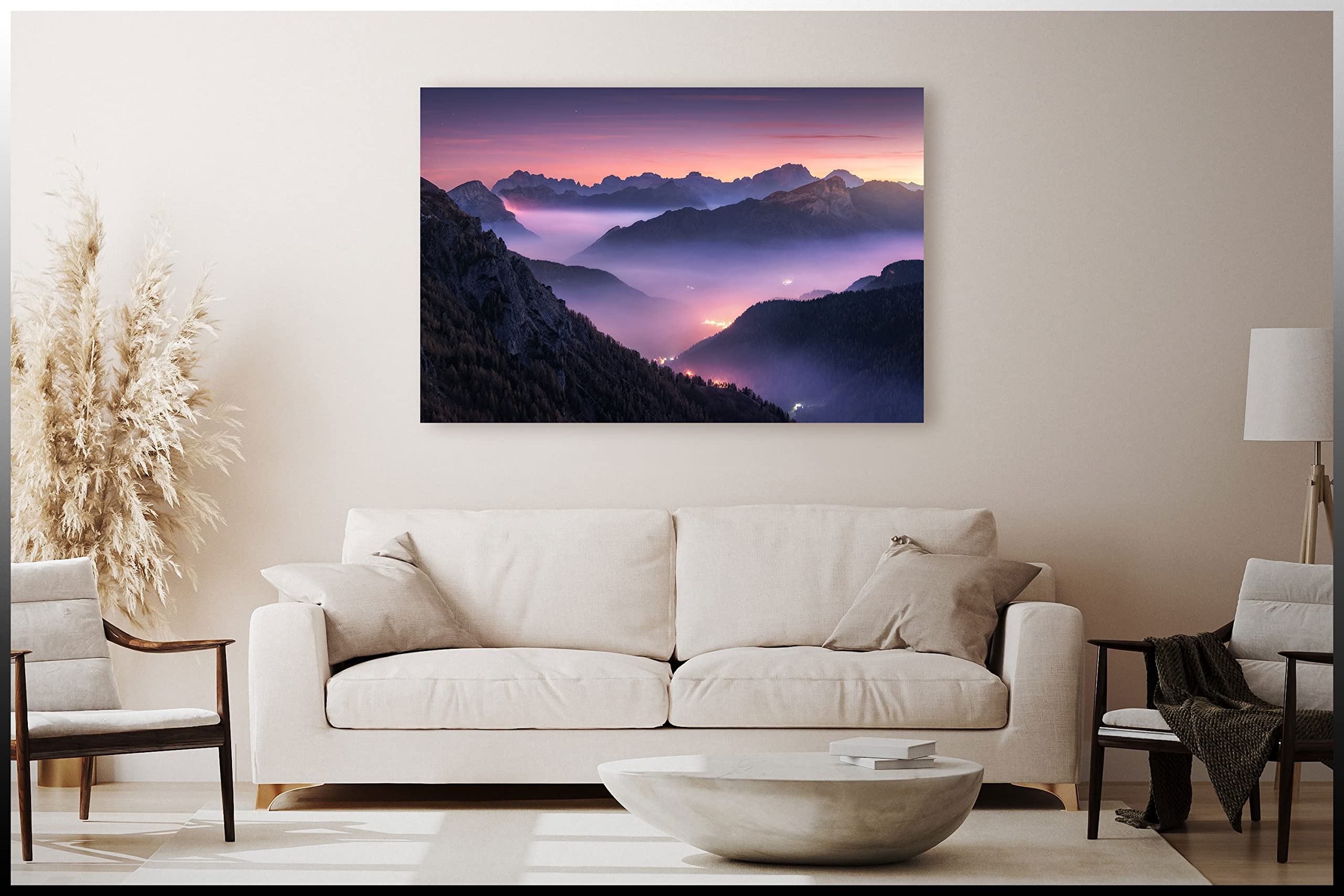 Foggy Mountain Canvas Wall Art - Framed Ready to Hang Home Decor for Bedroom, Living Room & Kitchen - 8x12 Inch Landscape Painting - Perfect for Housewarming Gifts & Cozy Interior Design