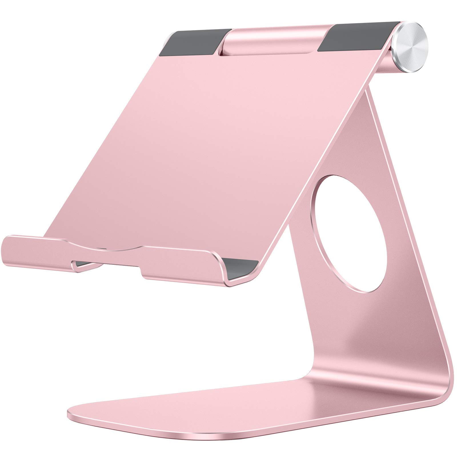 OMOTON Adjustable Aluminum Tablet Stand - Durable Desktop Holder for iPad 10.9/10.2, iPad Pro 13/12.9/11, iPad Air 6/5/Mini & Samsung Tablets Up to 13 inch (Rose Gold) - Perfect for Home Office, Kitchen, Bedroom & Travel Use