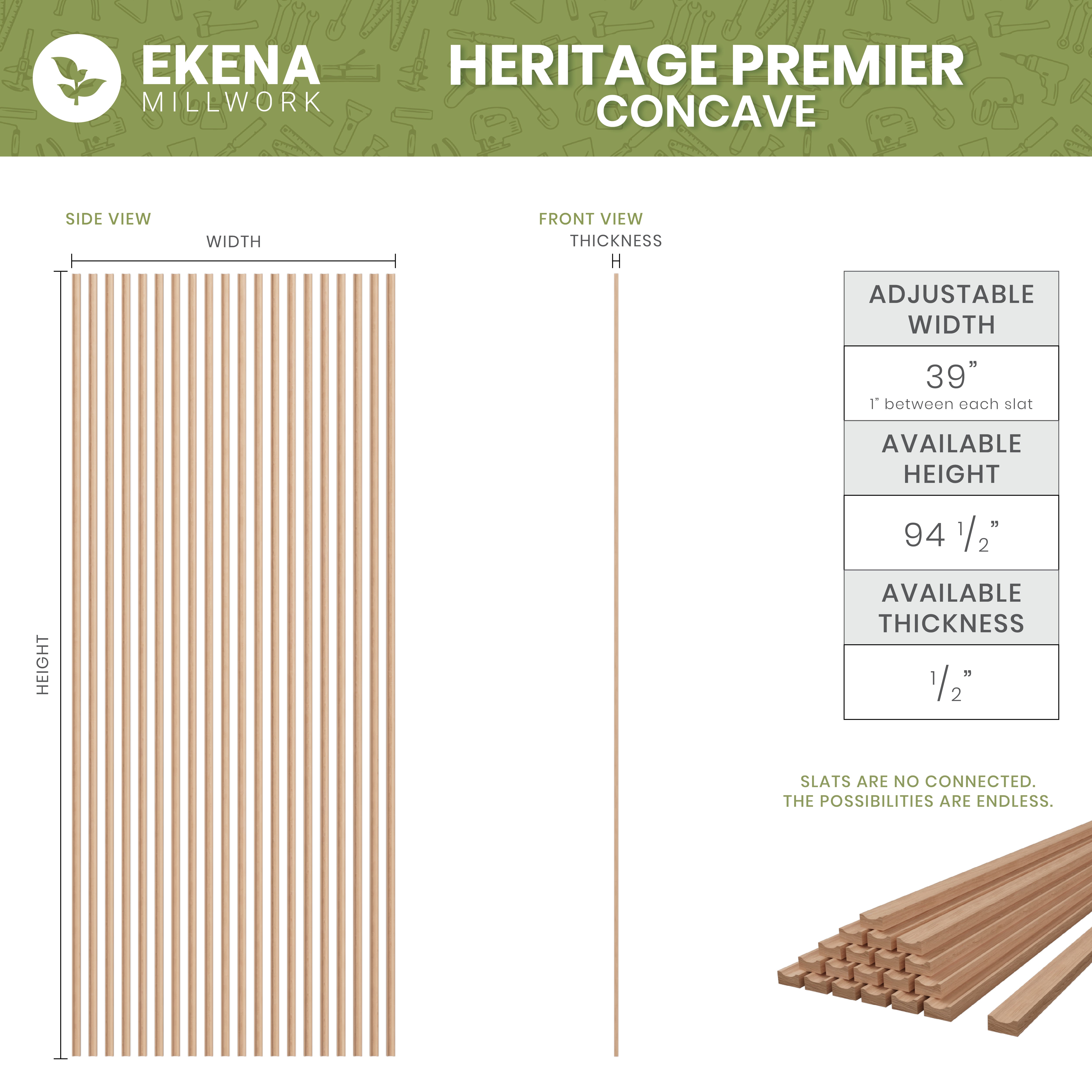 Premium Stain-Grade Hardwood Slats - Concave Design for Custom Furniture & DIY Projects - Perfect for Cabinets, Shelving, and Home Decor