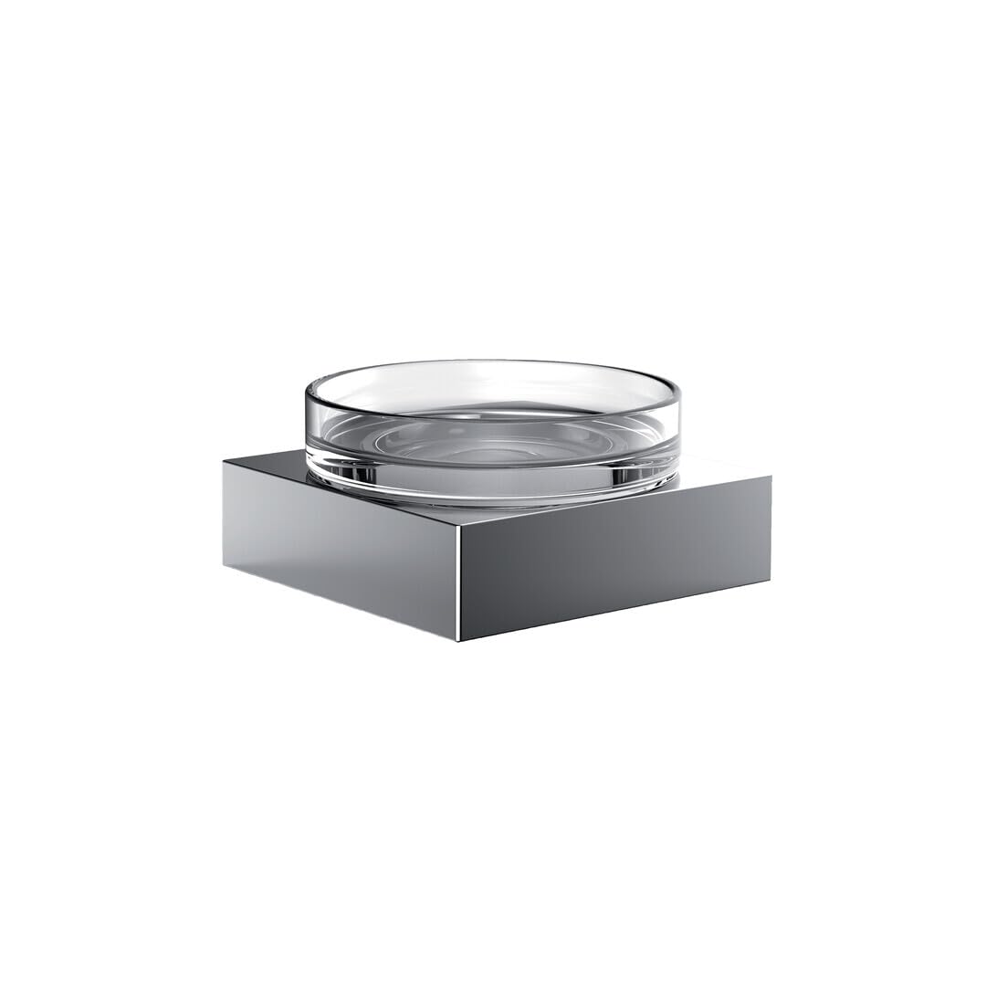 Emco Liaison 183000101 Round Chrome Soap Dish for Shower Rail - 90 x 90mm Glass Soap Holder - Perfect for Bathroom, Spa & Shower Organization