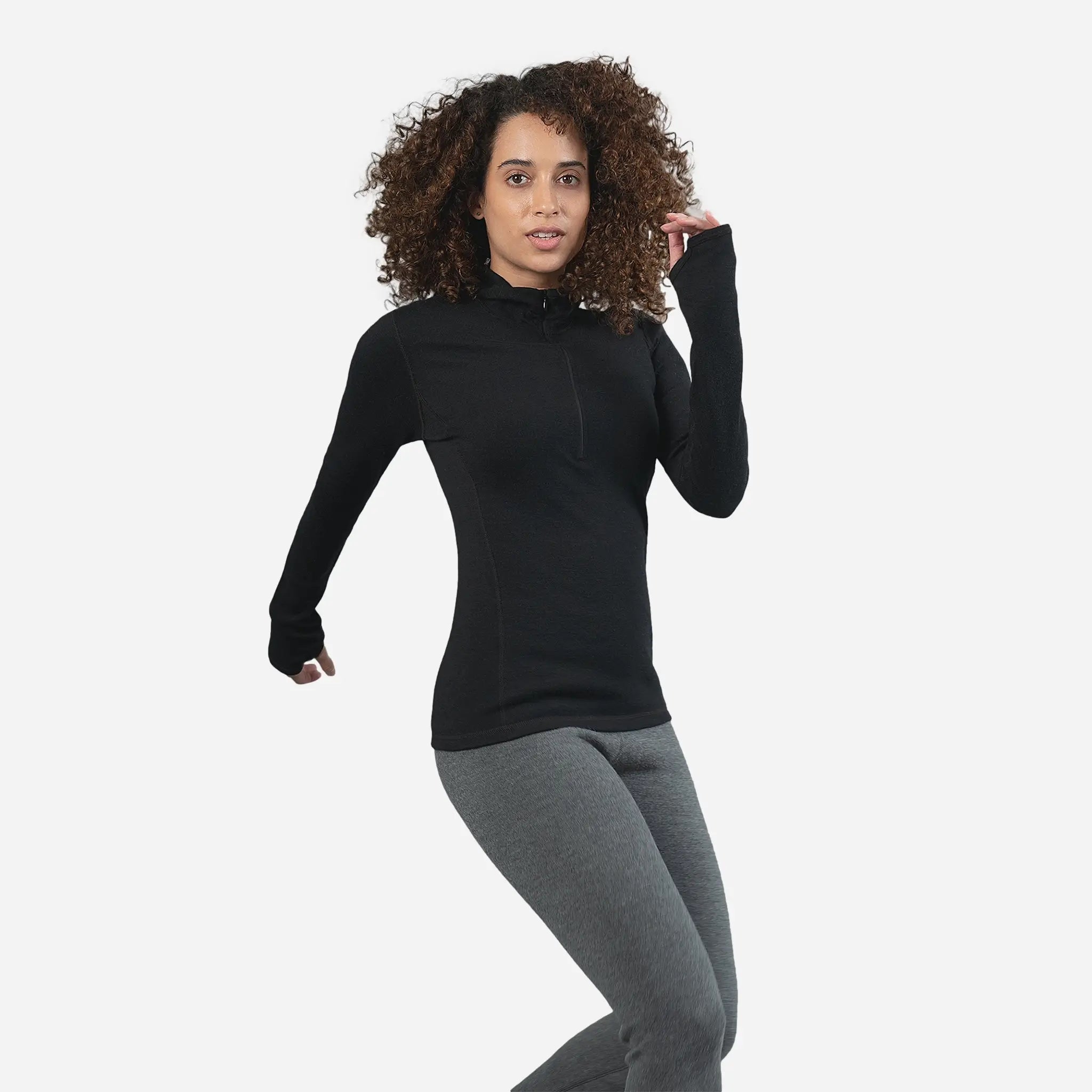 Women's Lightweight Alpaca Wool Hoodie - 300 GSM Half Zip Pullover for Outdoor Hiking & Casual Wear