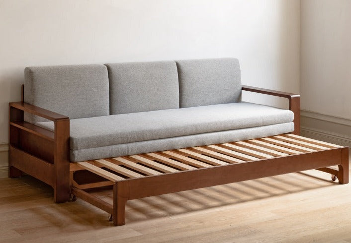 Oak & Beech Folding Multi-Functional Storage Sofa Bed - Convertible Guest Bed with Hidden Storage for Small Spaces, Living Rooms & Apartments