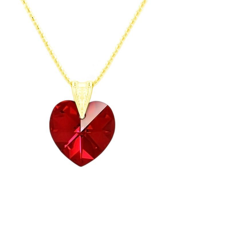 24K Gold Heart Pendant Necklace Jewelry Set for Women - Elegant Siam Gemstone Gift for Valentine's Day, Anniversary & Special Occasions