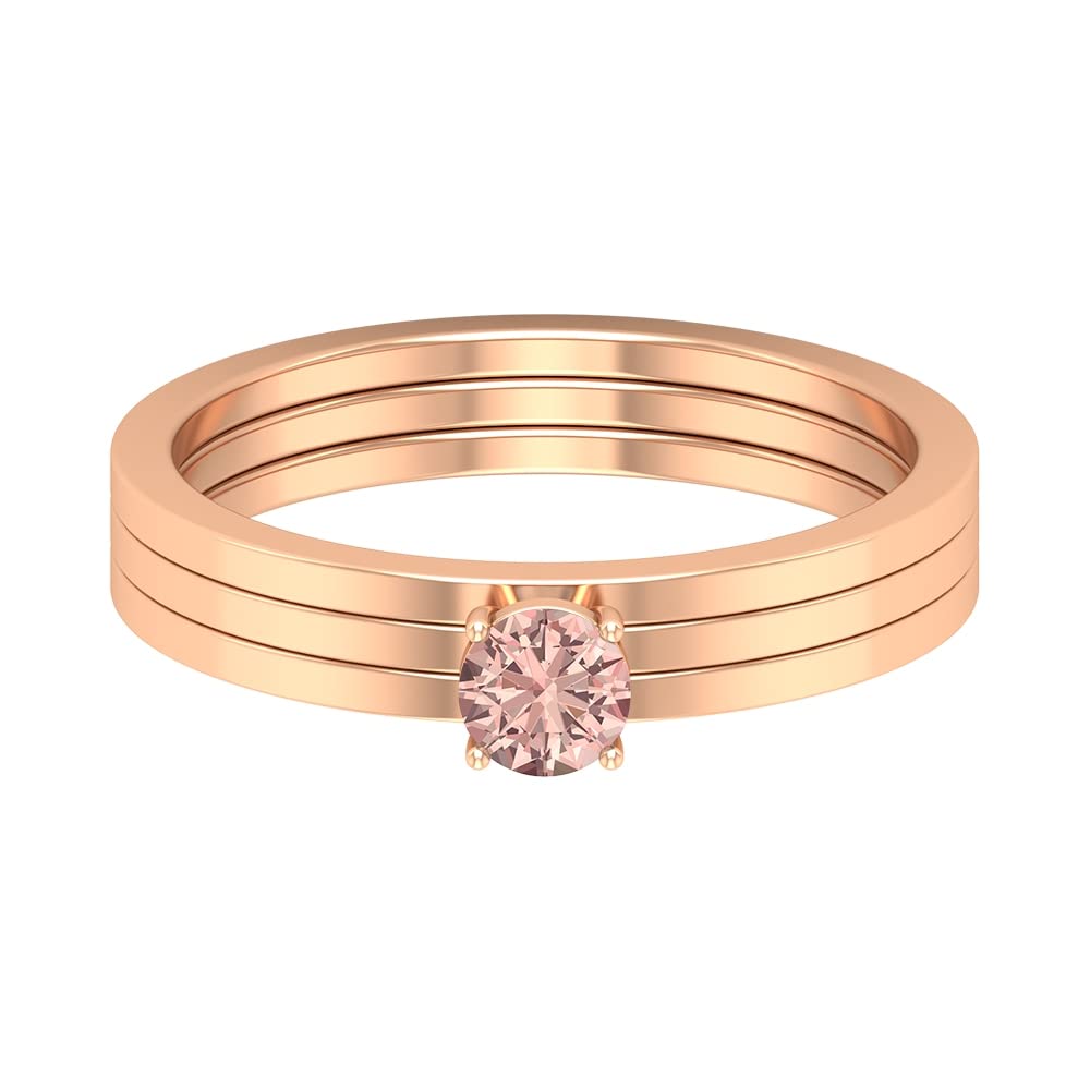 Rosec Jewels 4mm Morganite Gold Ring - 14K Solid Gold Solitaire Engagement Ring for Women, AAA Quality Morganite Wedding Band, Anniversary Gift for Her | Perfect for Proposals, Bridal Jewelry & Special Occasions
