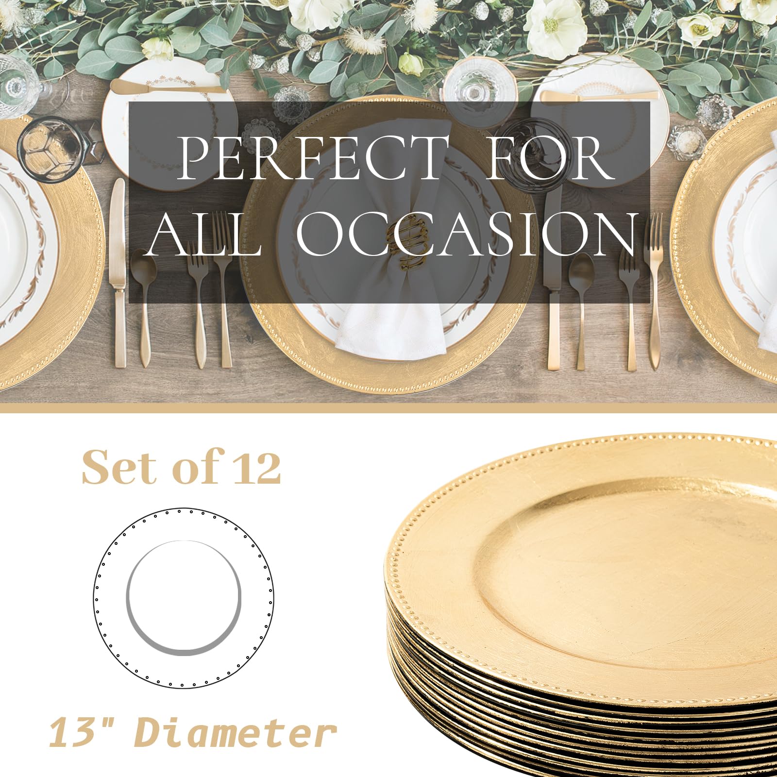 MAONAME 12-Pack Gold Foil Charger Plates 13