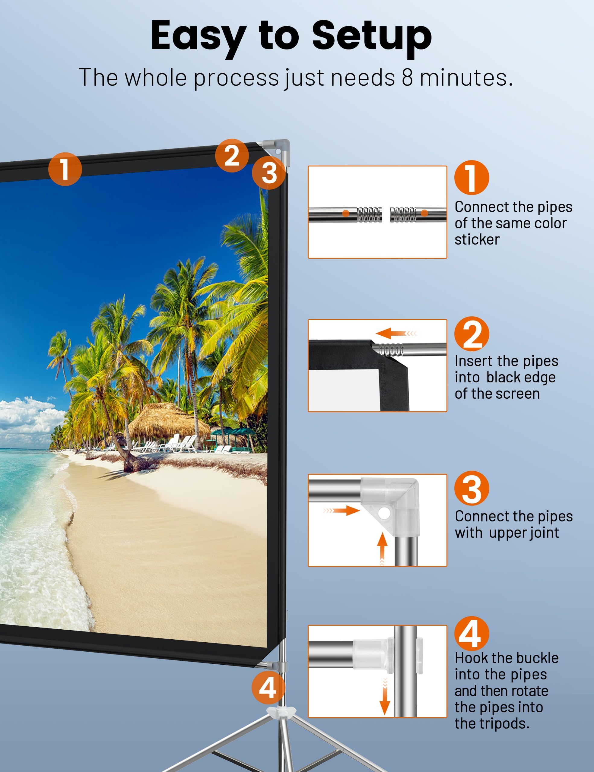Velcolt 120 Inch Portable Projector Screen with Stand - 16:9 4K HD Foldable Movie Screen for Indoor & Outdoor Use | Home Theater, Backyard Camping, Parties & Presentations | Includes Carry Bag