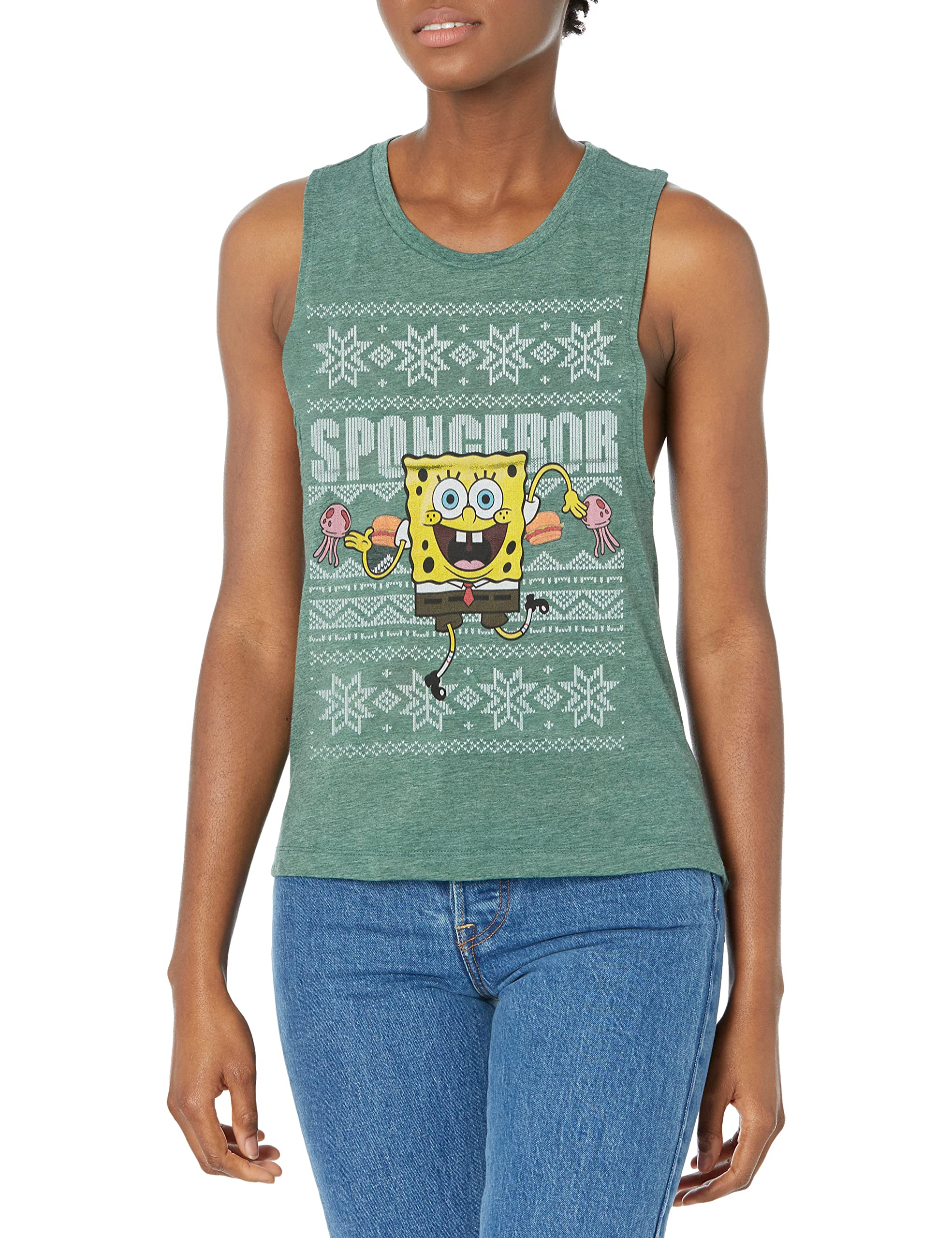 Nickelodeon SpongeBob SquarePants Dancing Sponge Women's Muscle Tank Top - Funny Cartoon Graphic Tee for Summer, Beach & Casual Outfits