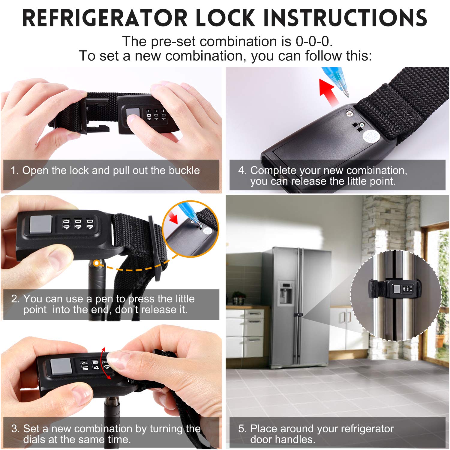 Child Safety Refrigerator Door Lock - Baby Proof Cabinet Latches for Kitchen, Fridge & Oven | Multi-Functional Cabinet Lock for Closed Handle Doors | Perfect for Childproofing Your Home